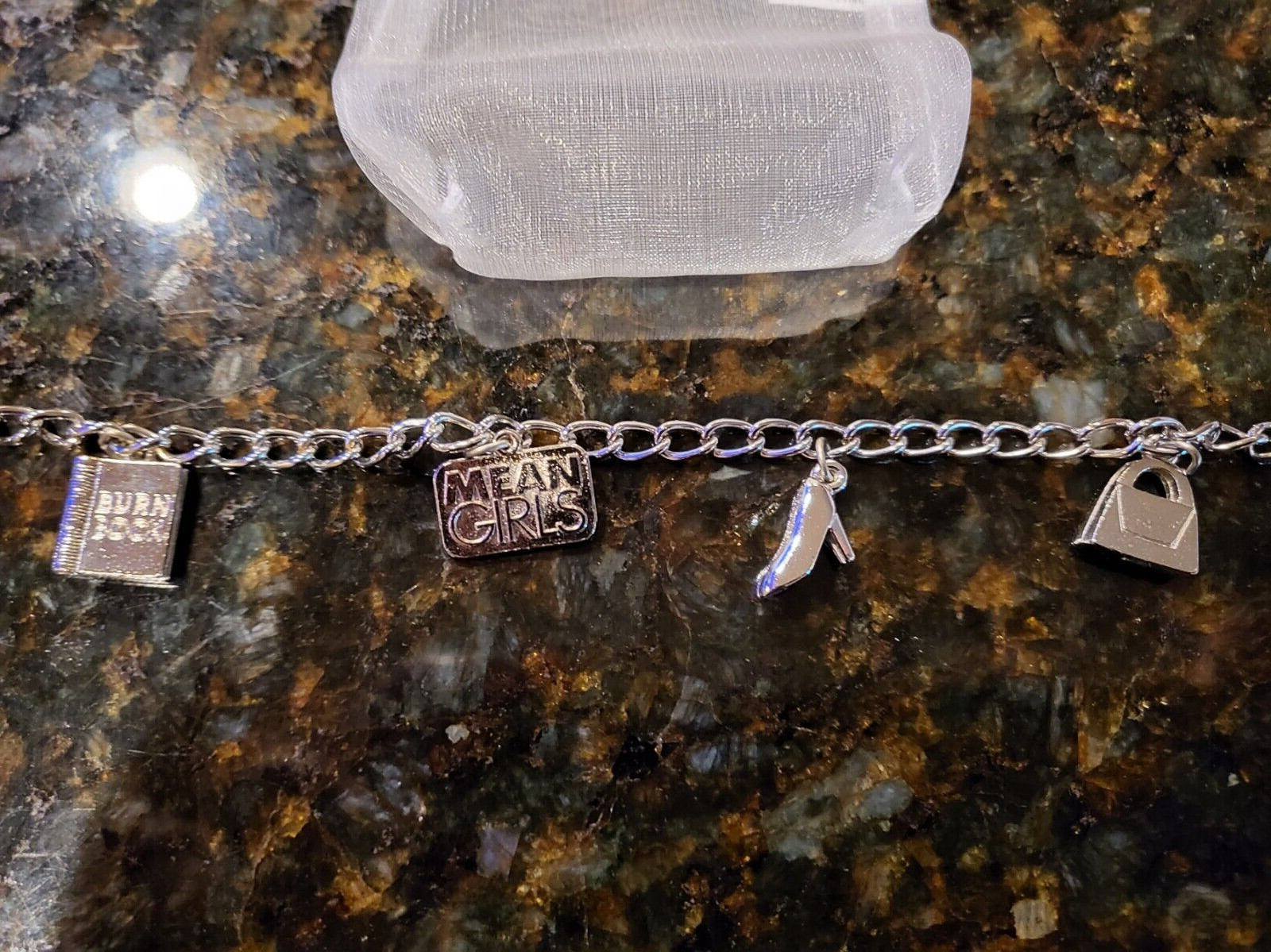 NEW RARE 2004 Mean Girls Metal Charm Bracelet Promo w/ White Mesh Bag