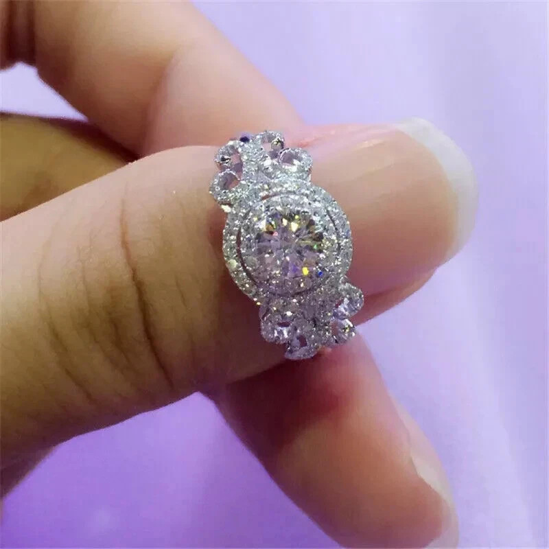 1.50Ct Round Cut Lab Created Diamond Halo Engagement Ring 18K White Gold Finish