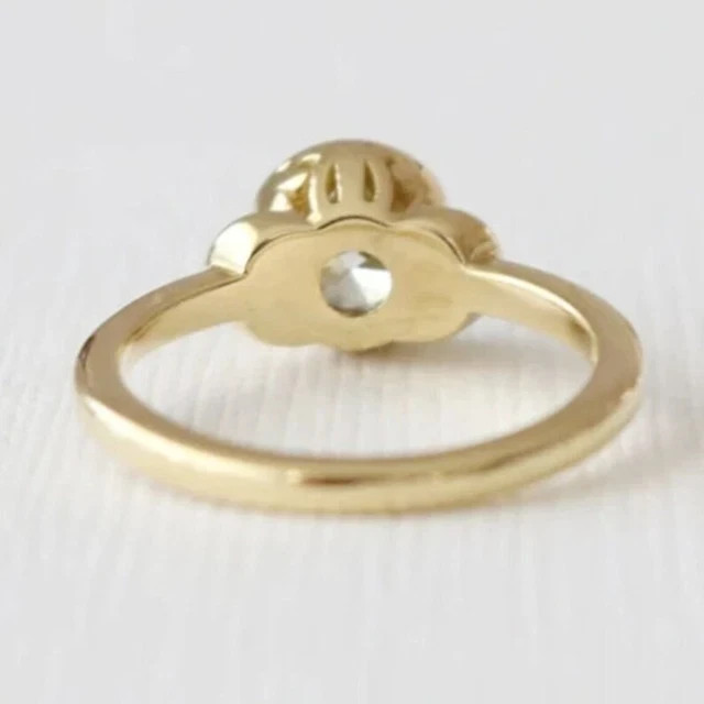 Bezel Set Engagement Ring 14K Yellow Gold Plated Round Cut Simulated Diamond