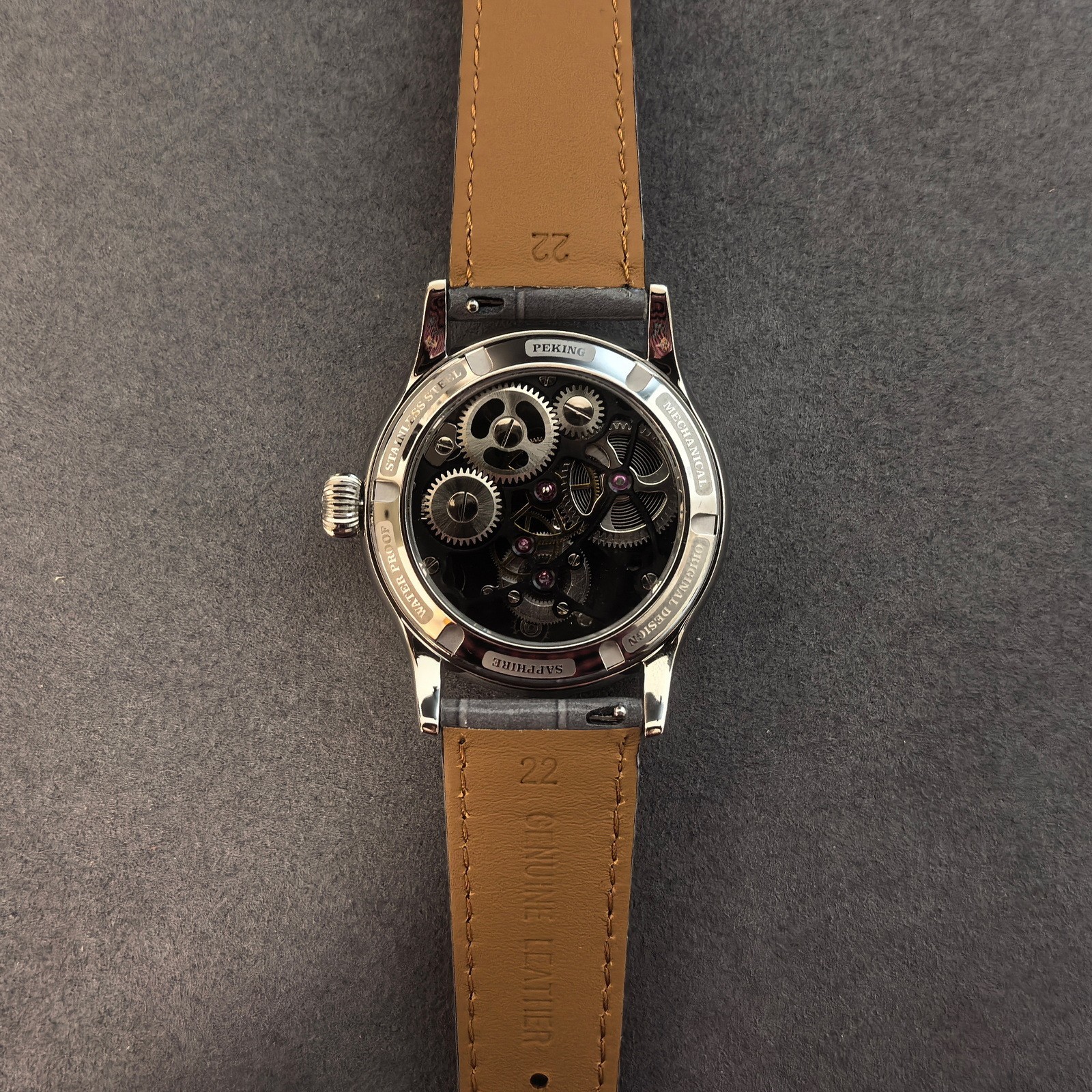 Merkur Men Tourbillon Watch 42mm Mechanical Wristwatch Sapphire Skeleton Dial