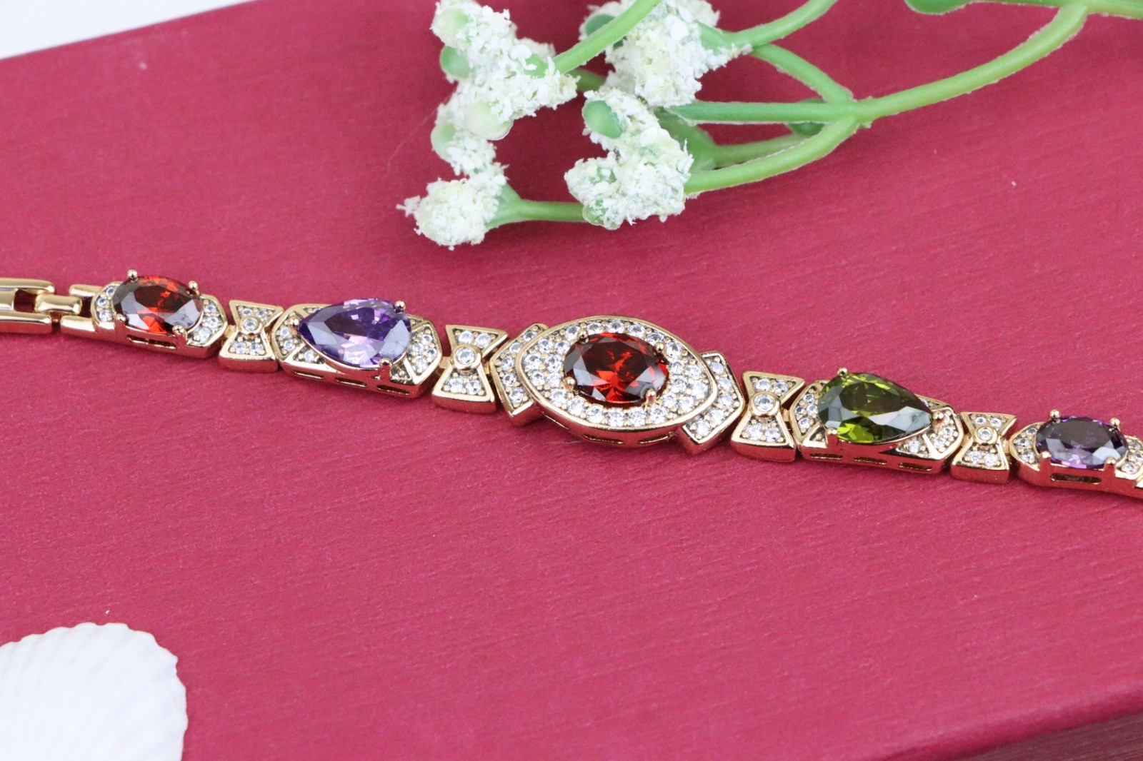 Rose Gold Bracelet with Multicolor Stones & Diamond Halo Accents, XPBL0670