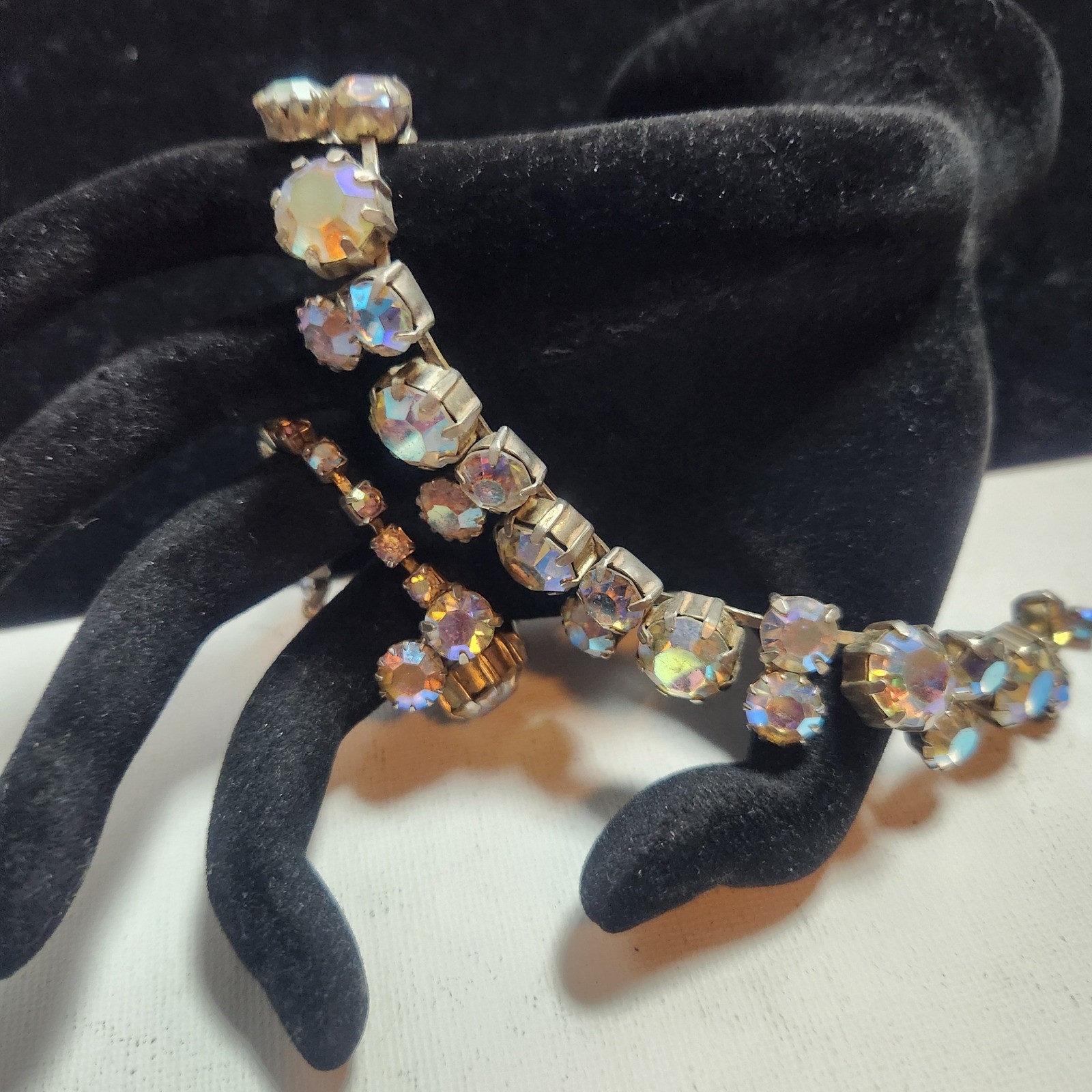 Vintage Aurora Borealis Rhinestone Choker Necklace Silver Tone J-Hook 15.5 Inch