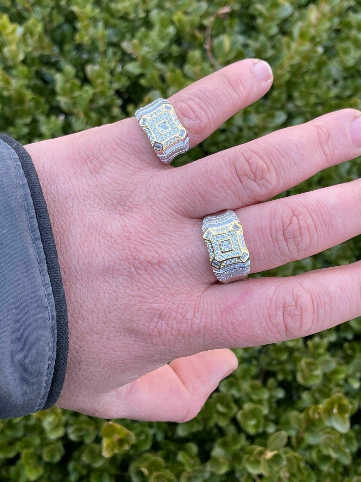 Real Solid 925 Silver Icy Hip Hop Baguette Mens RING Size 6 7 8 9 10 11 12 13 CZ