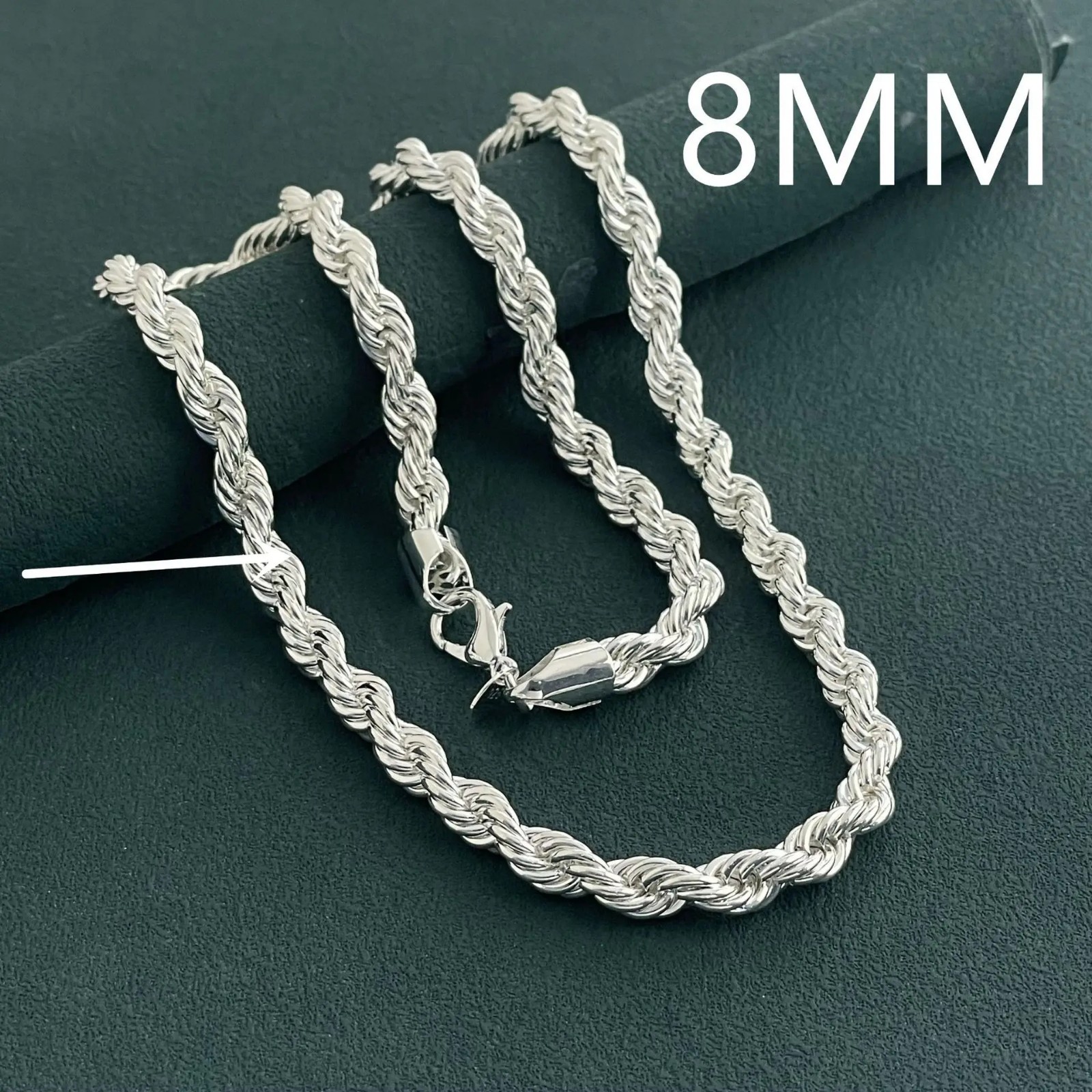 S925 Sterling Silver 8mm Twisted Rope Chain Necklace Mens Fashion Gift