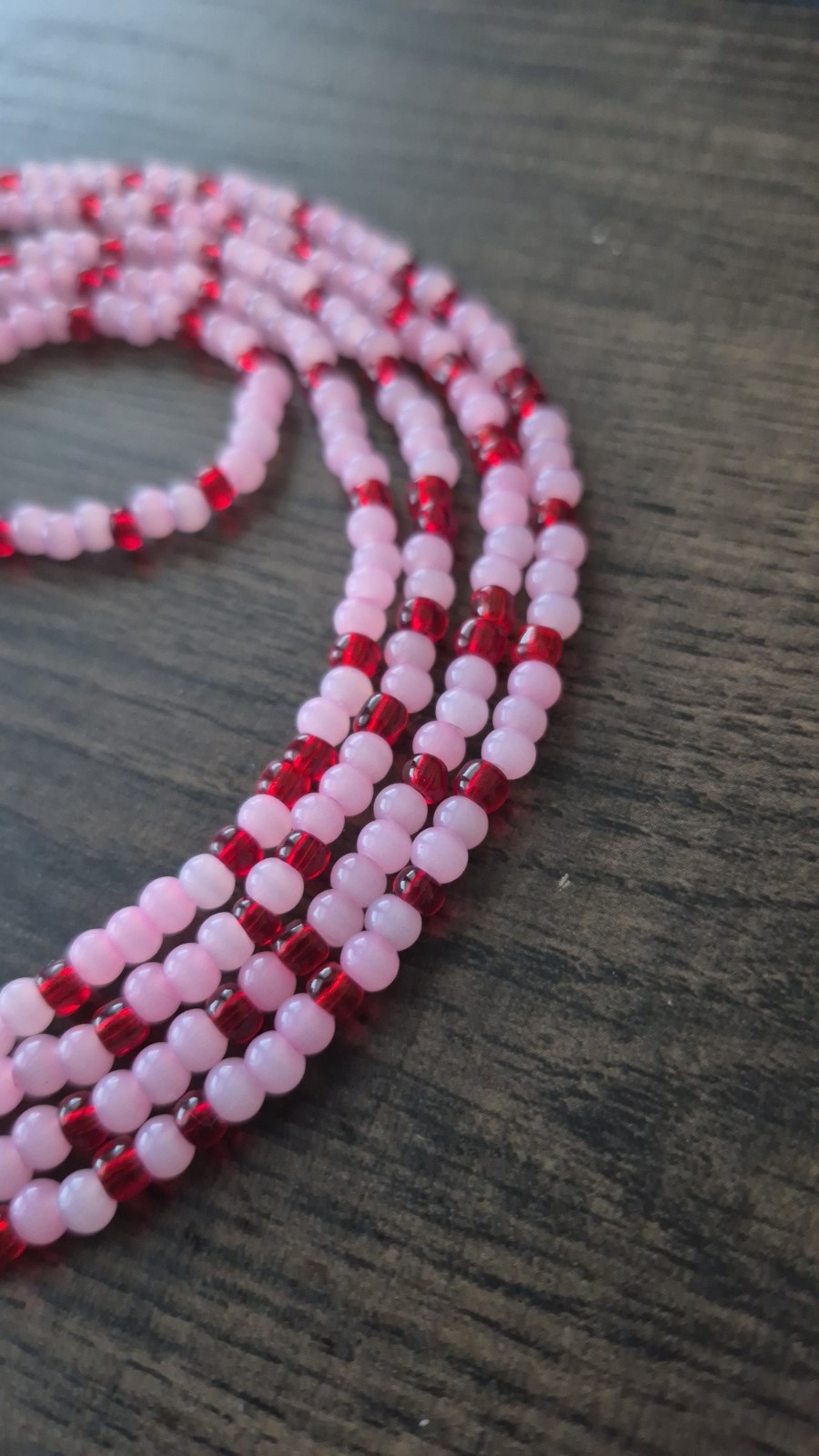 Handcrafted Pink and red Tie on Waistbead