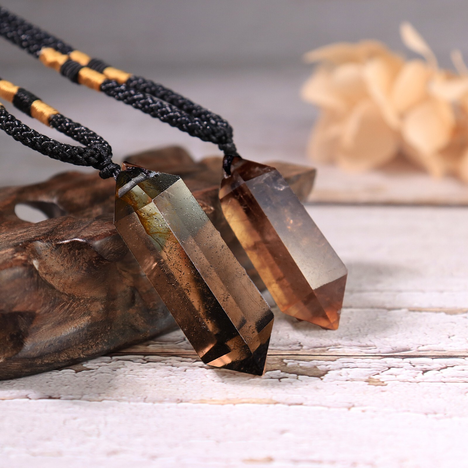 Natural Smoky Quartz Hexagon Pendant Healing Balance Amulet Unisex Necklace