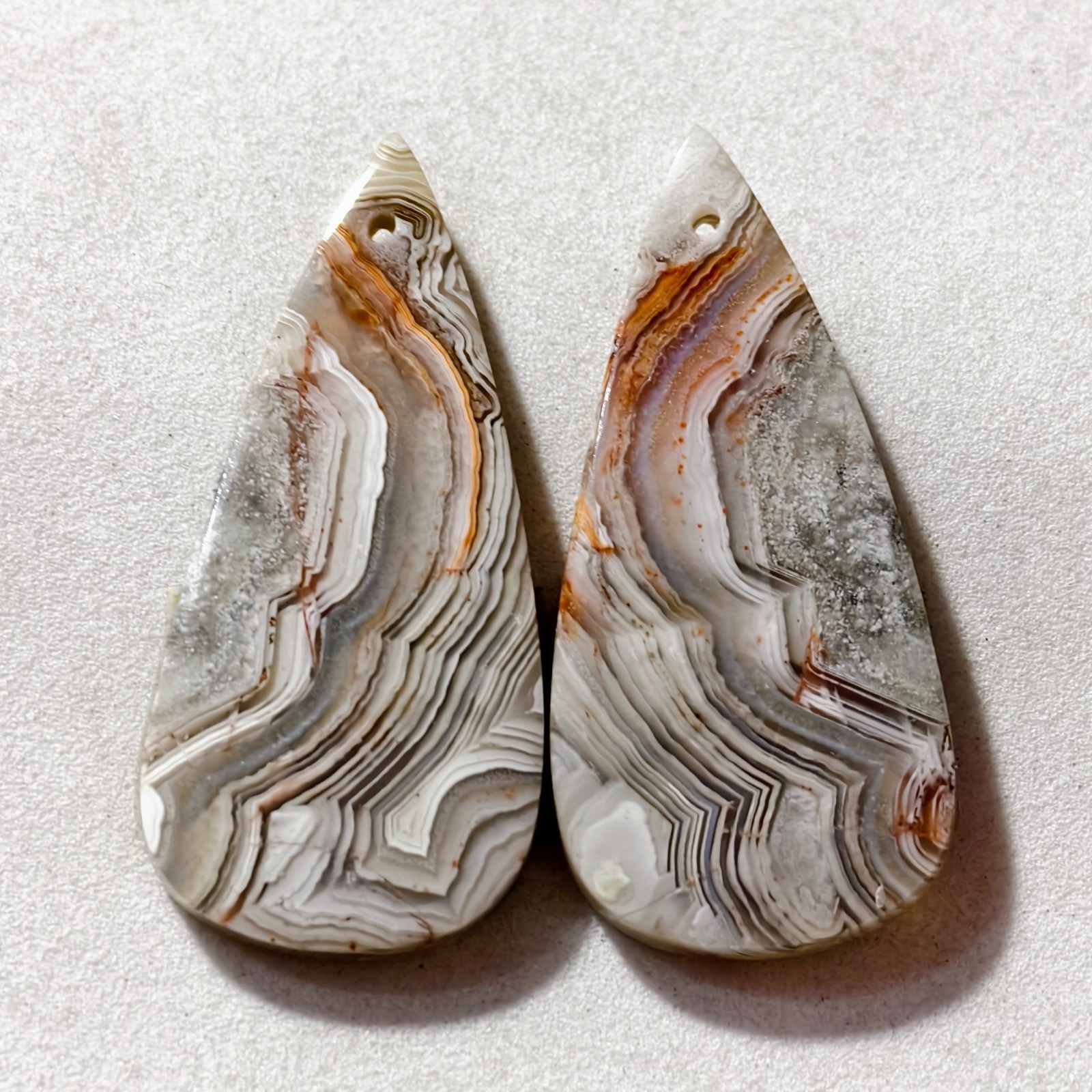 45 Cts Natural Crazy Lace Drilled Match Pair Cabochon Gemstone 38.8X18.1 MM