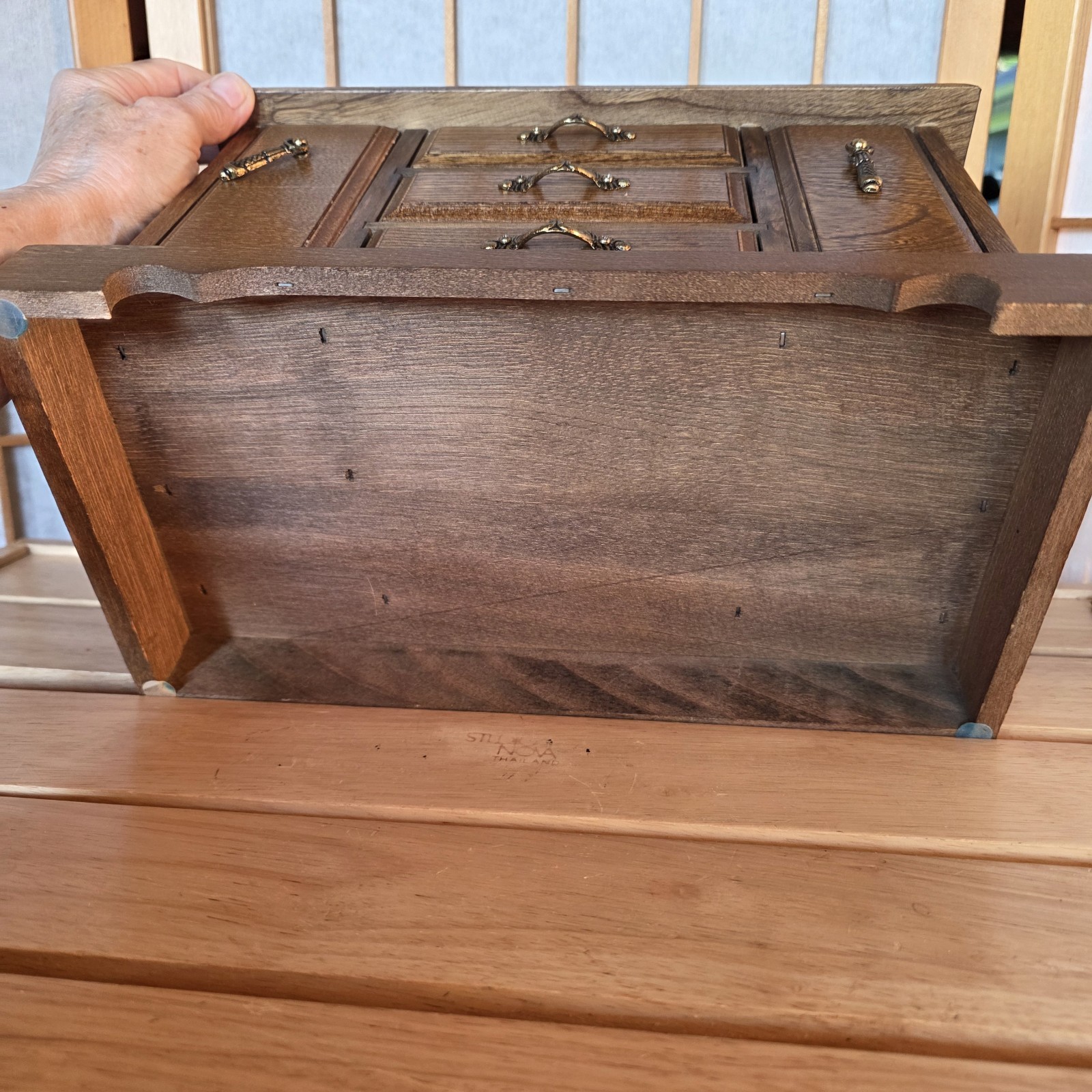 70-80s Wooden Credenza Jewelry Box Chest Armoire Side Wings Country Charm