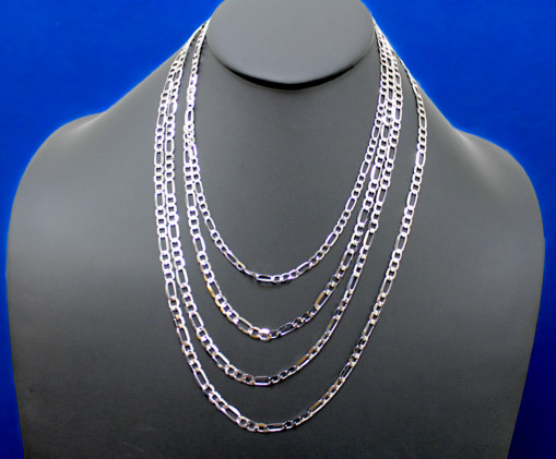 10K White Gold Figaro Necklace Bracelet Chain Italian Real Gold 2mm-6mm 7″-30″