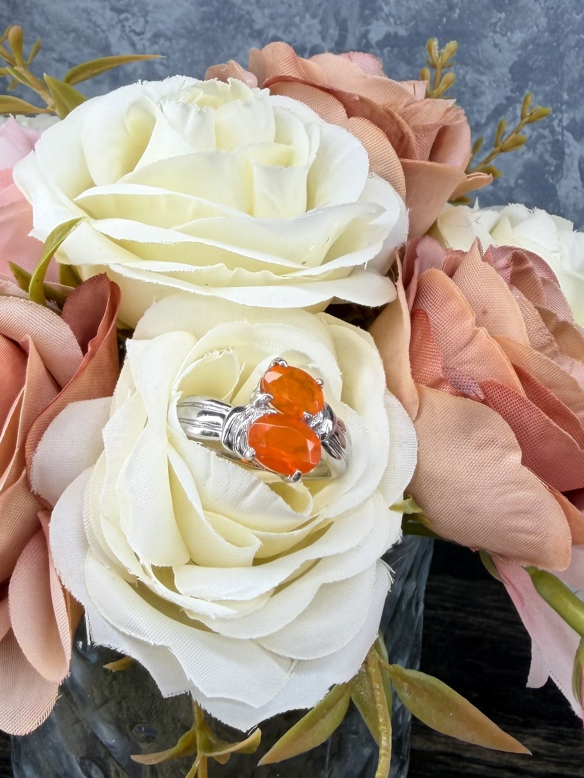 Absolutely Stunning 2CT Orange Fire Opal Bypass Ring 925 Sterling Silver Sz 8