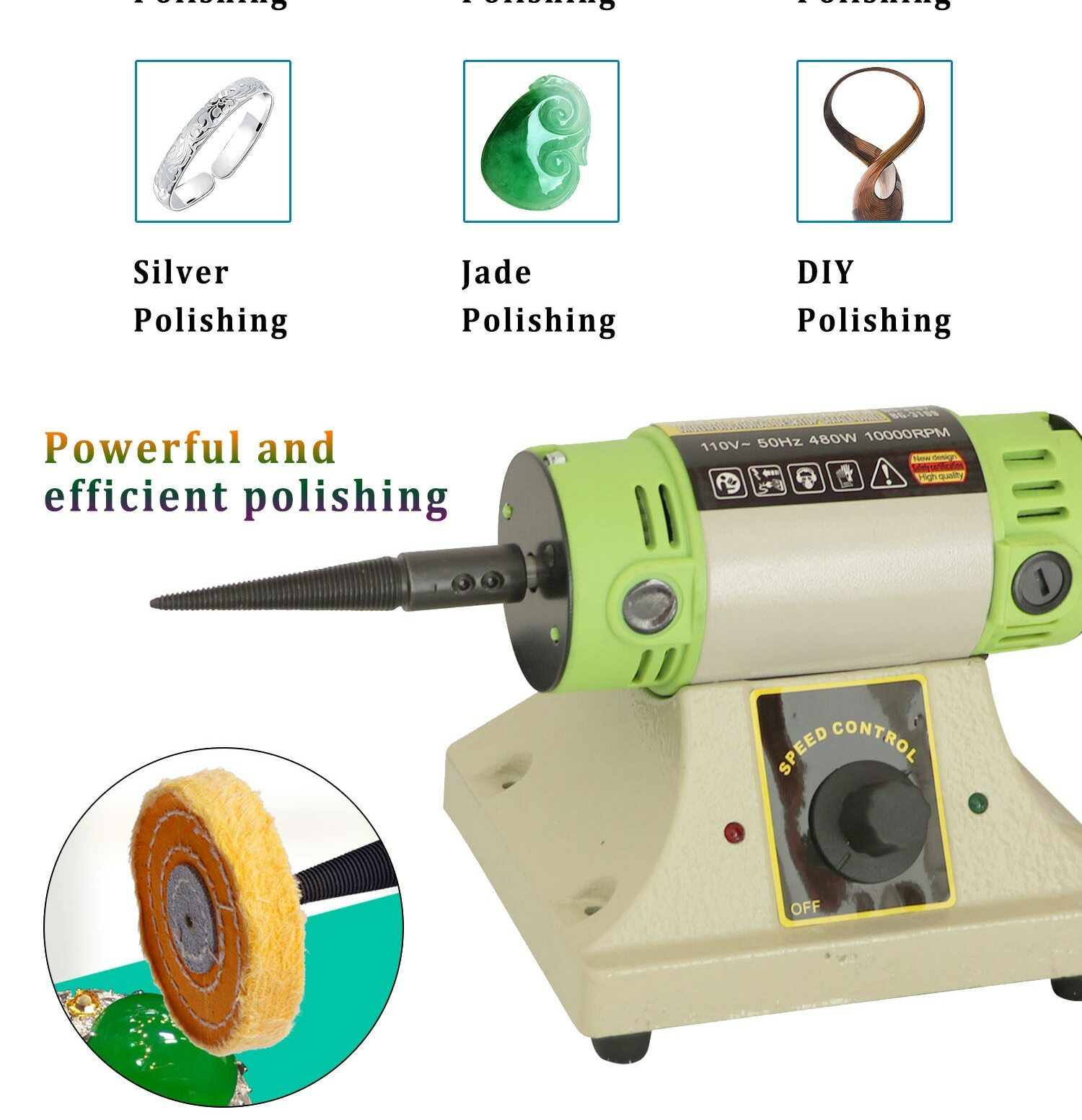 110V/220V 50Hz 480W 10000RPM Multifunctional Desktop Polishing Machine Jade Grin