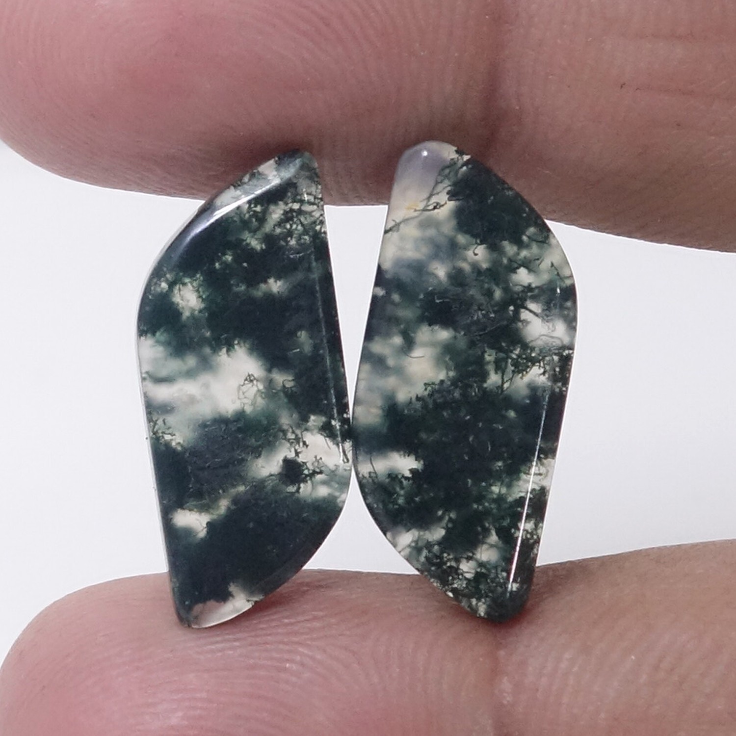 13.90 Cts. Natural Radiant Green Moss Agate Gemstone Cabochon Matched Pair