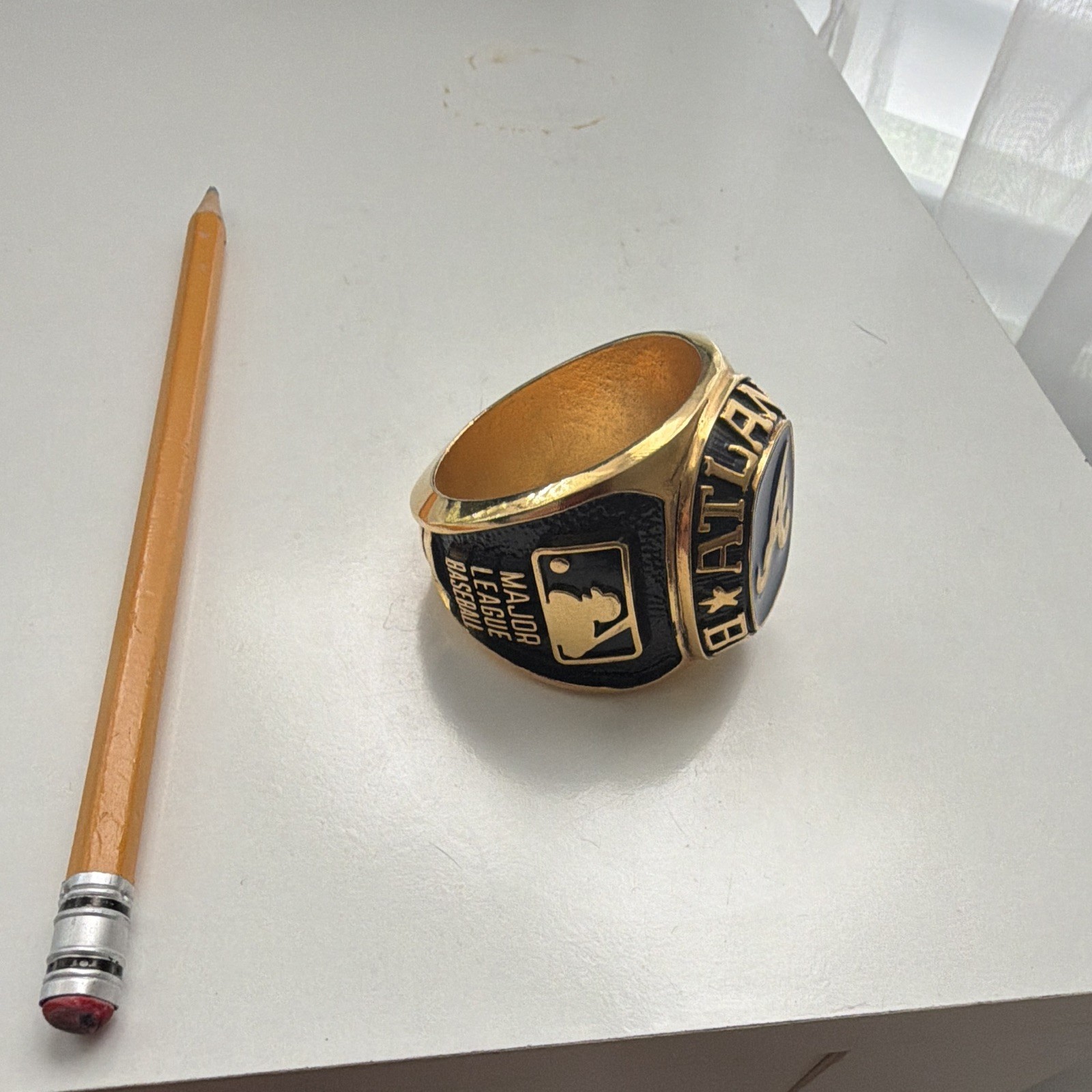 Atlanta Braves MLB Championship Style Ornamental Ring Gold Blue Black Unisex