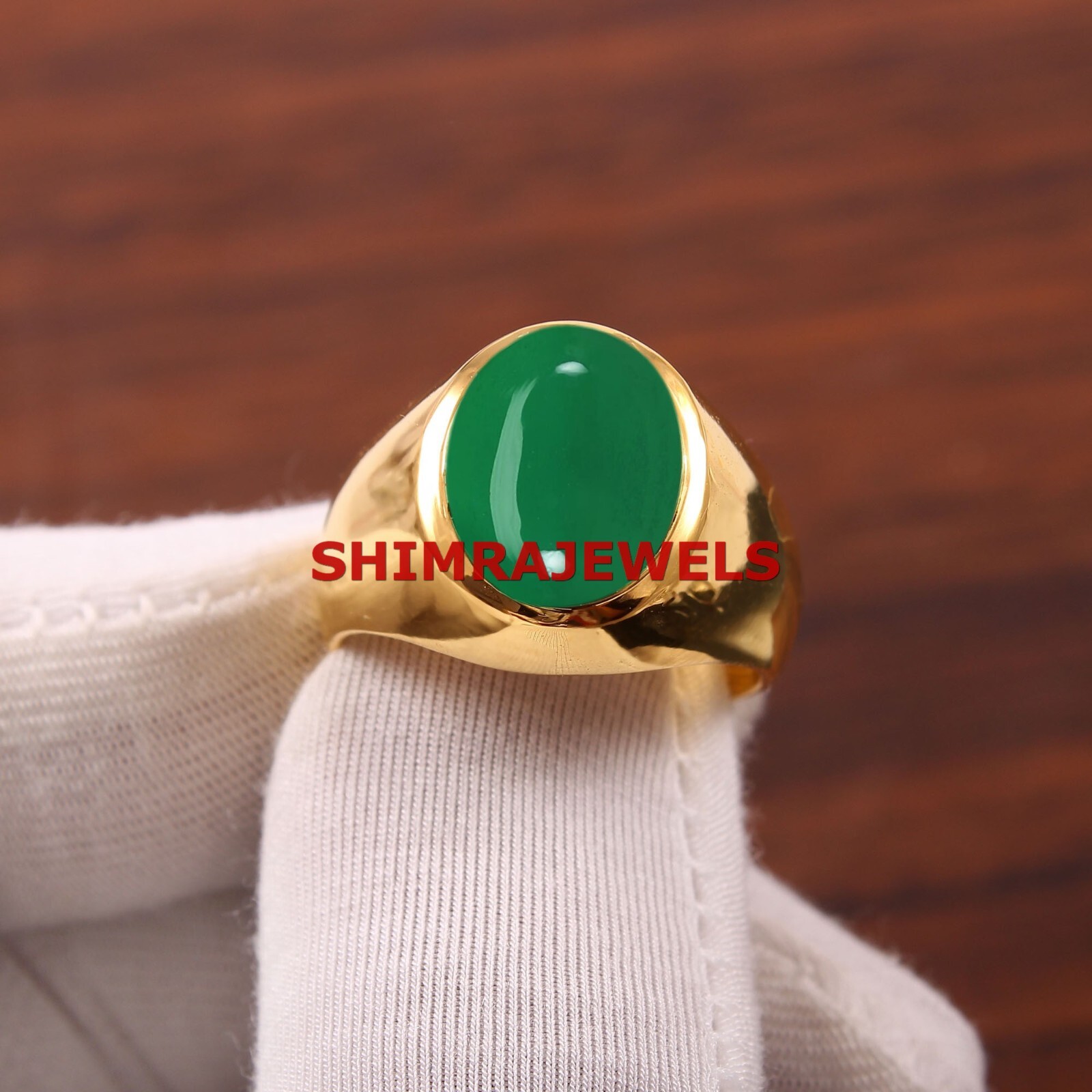 Natural Green Onyx Gemstone With Gold Plated 925 Sterling Silver Men Ring #1043