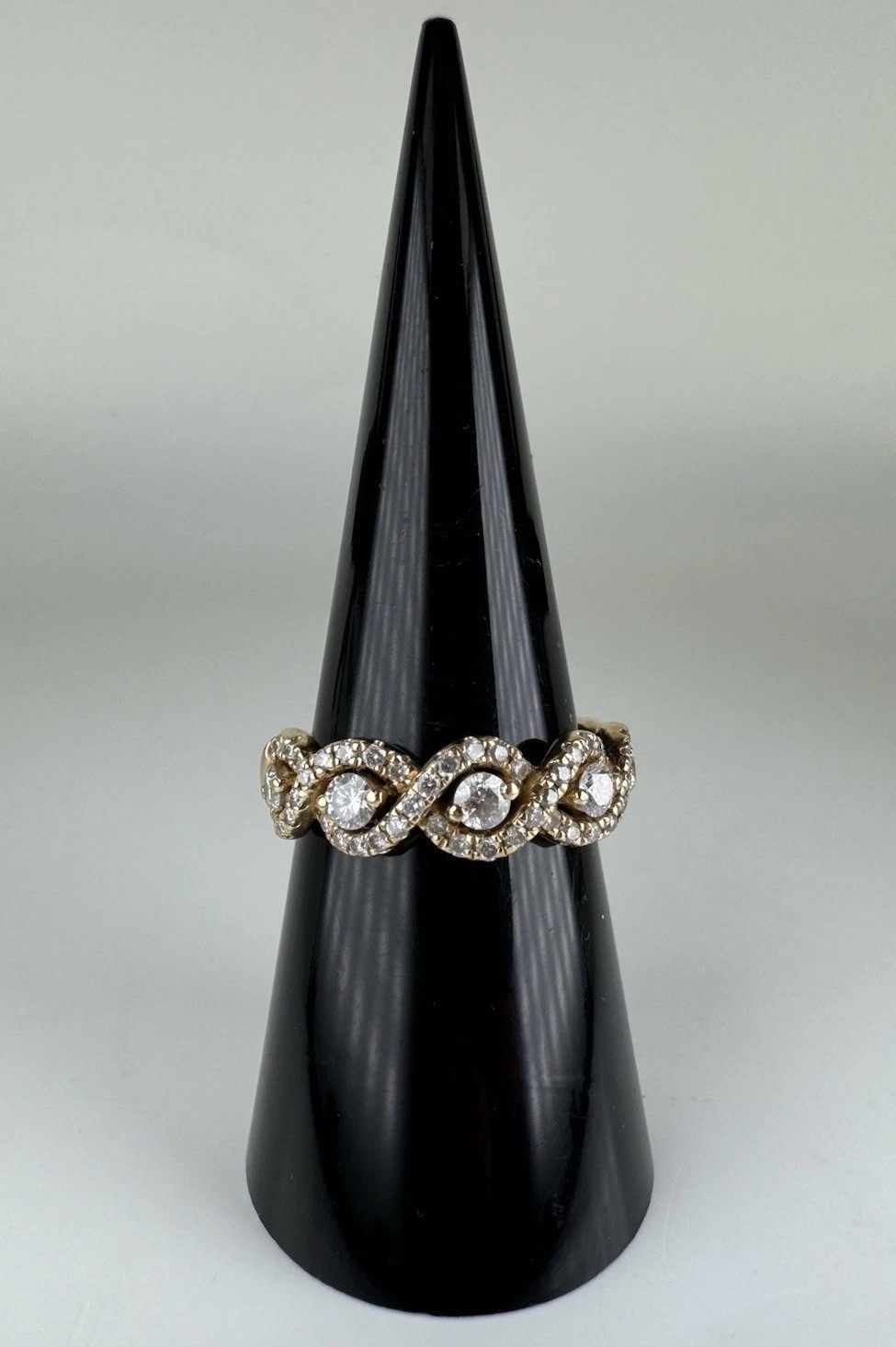 14k Yellow Gold Diamond DNA Criss Cross Anniversary Band Ring Size 6.75″ LLJ