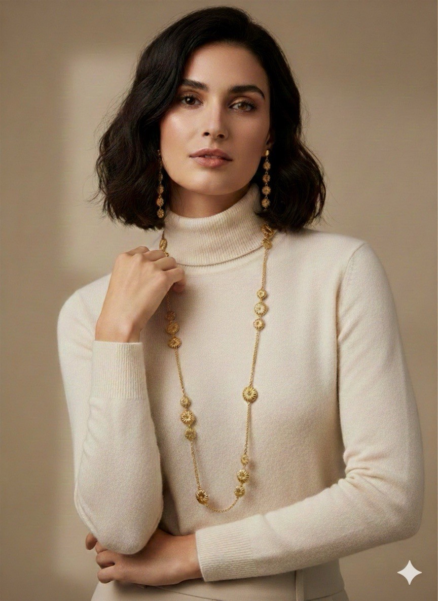 NWT Trina Turk Fluted Sunburst Long Gold Tone Necklace A104