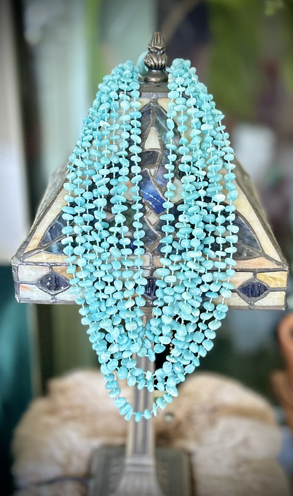 Natural Amazonite Multi-Strand Cascade Beaded Bib Statement Necklace