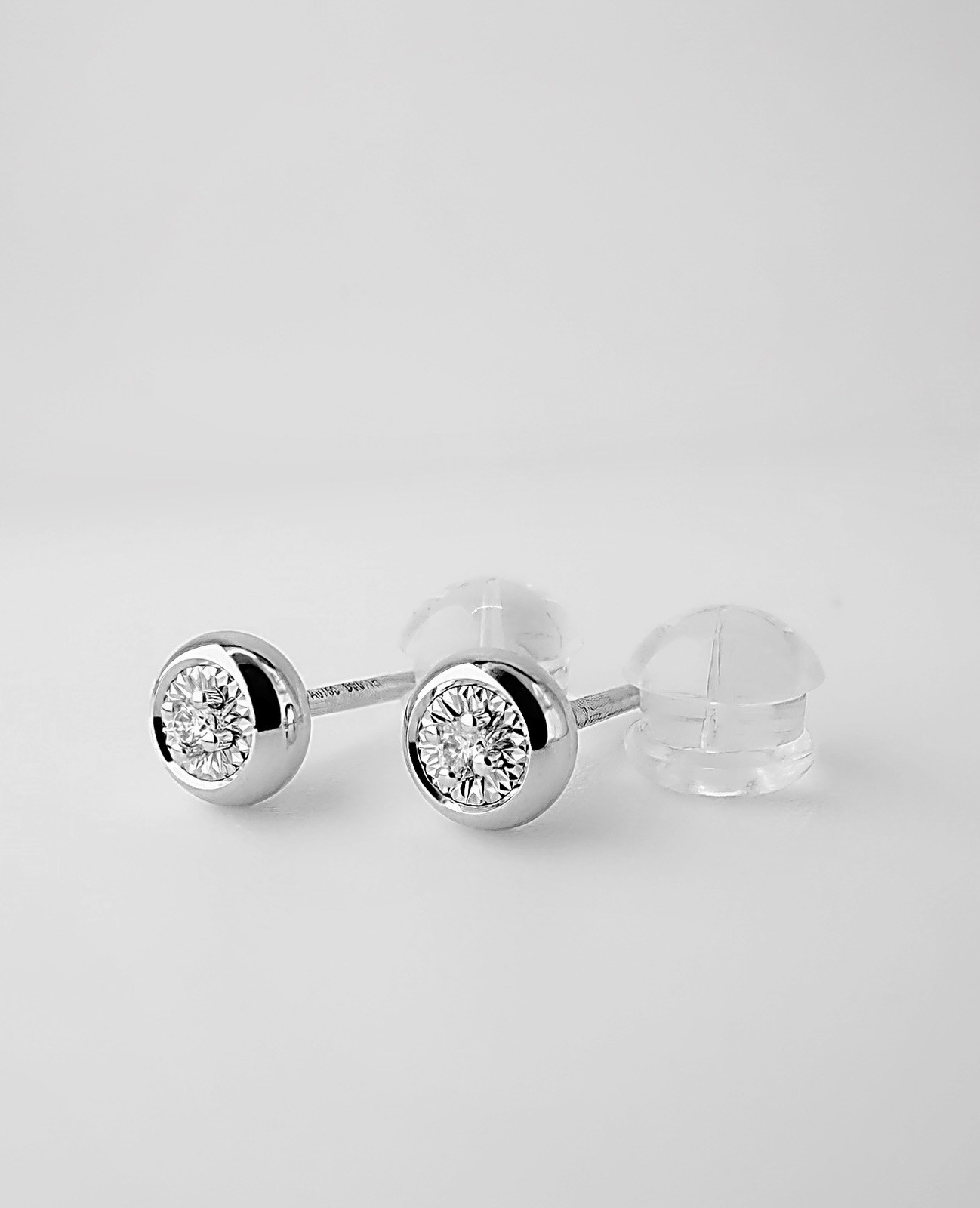 18K Solid Gold Bezel DONUT Diamond Stud Earrings 0.02ct Natural Dainty Gift