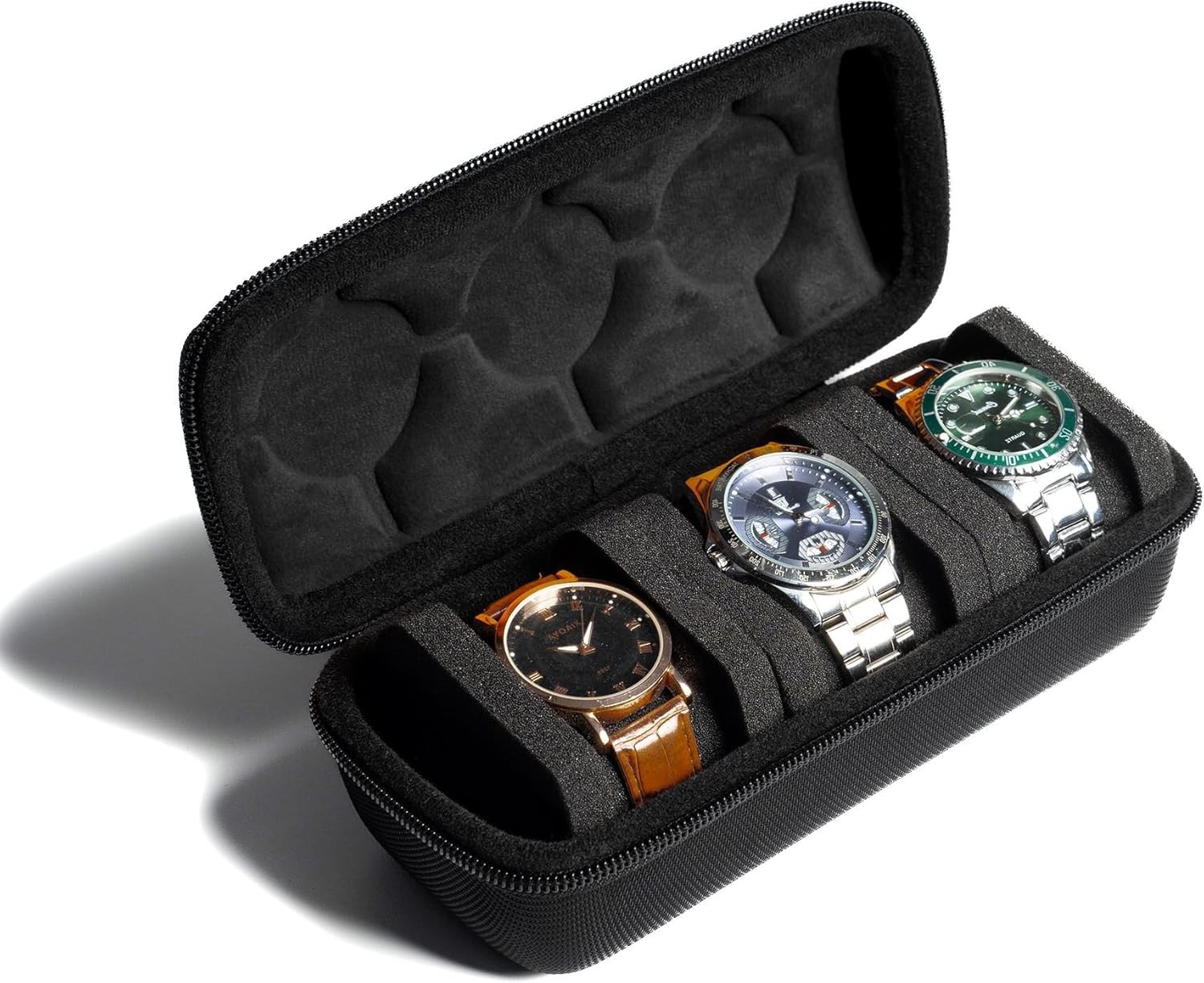 Elegant 3-Slot Hard Watch Travel Case with Soft Pillows – Lightweight Organizer