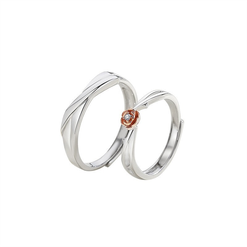 Little Prince Rose Flower Couple Ring in 925 Sterling Silver