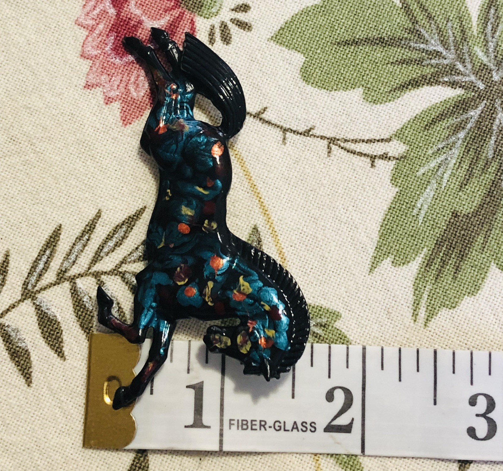 Vintage Black Blue Orange Enamel Painted Horse Brooch/pin