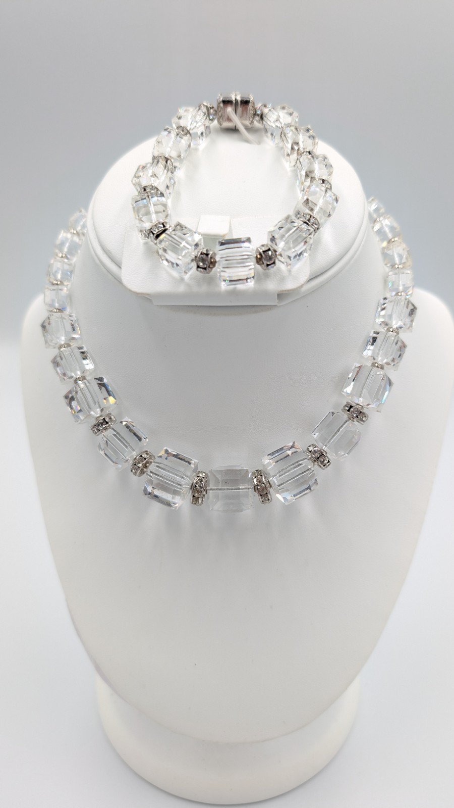 Swarovski Faceted Crystal Cube Graduated Necklace & Bracelet with box