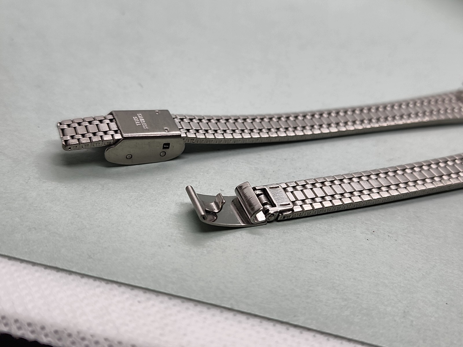 Ladies Vintage NOS 14mm 2 Piece Stainless Sliding Clasp Watch Band