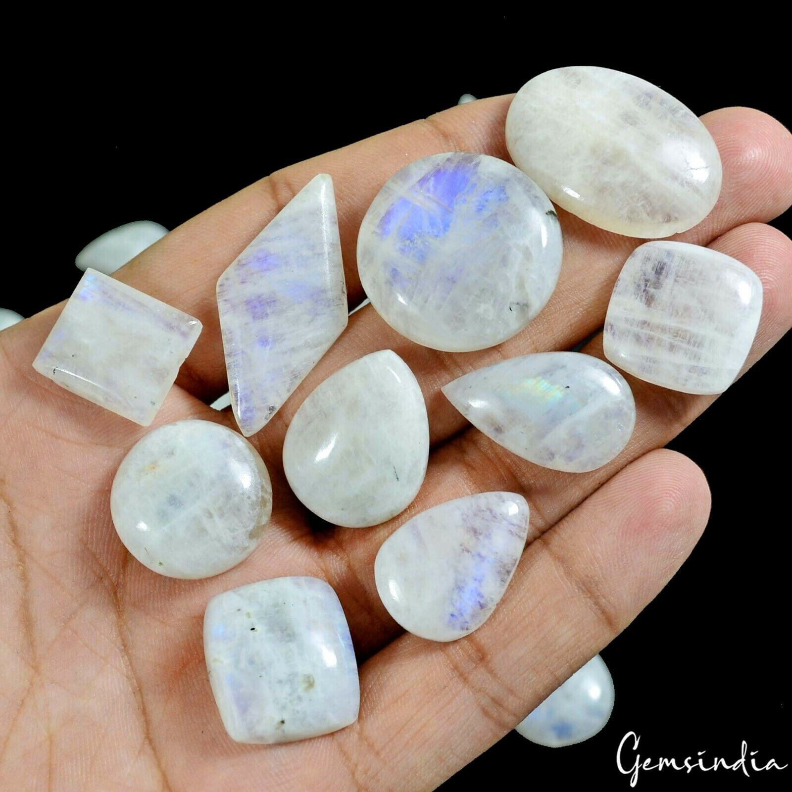 1000 Ct/45 Pcs Natural Untreated Blue Shine Moonstone Mix Cab Wholesale Gems Lot