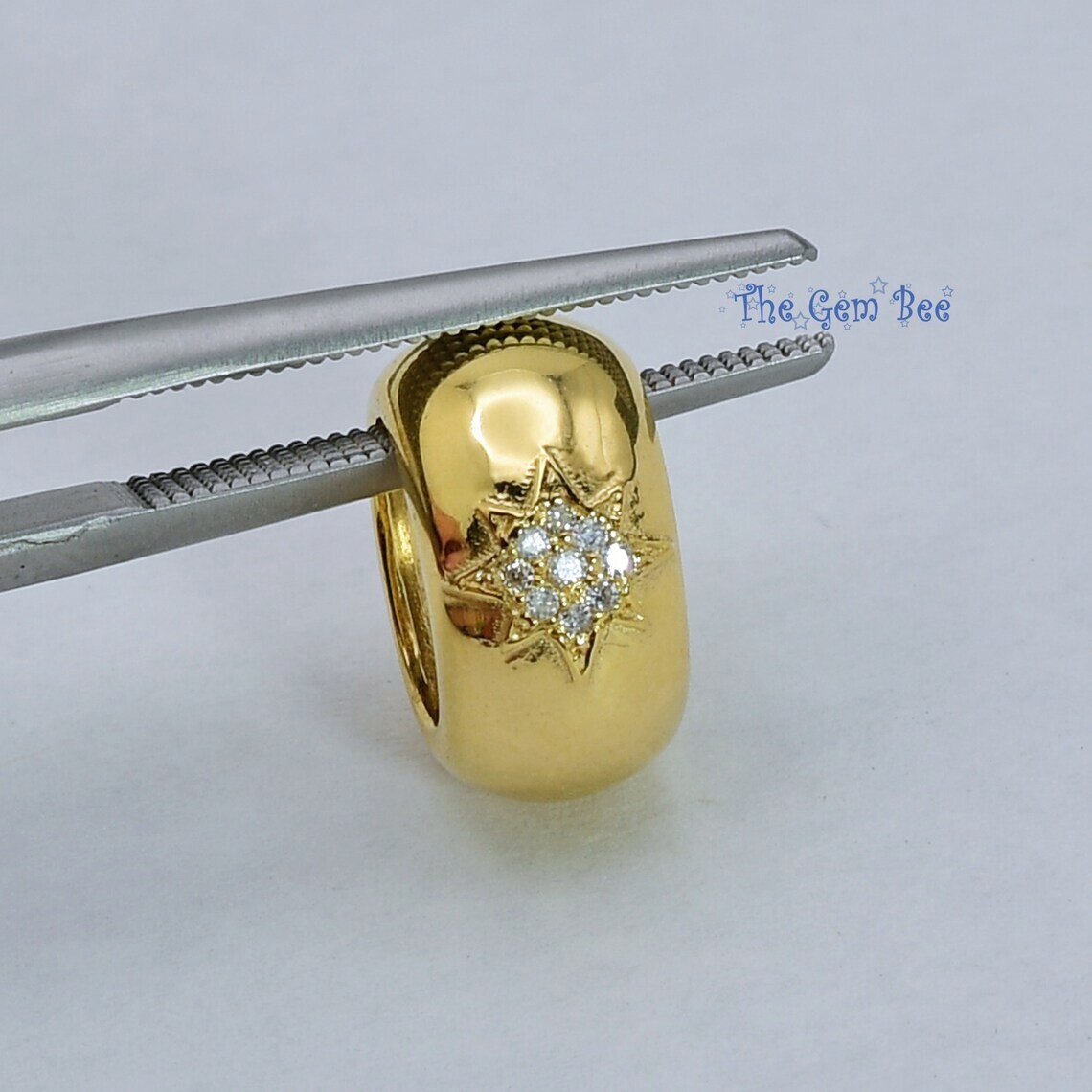 12.3mm 14k Solid Yellow Gold Starburst Star Diamond Accent Bead Pendant Charm