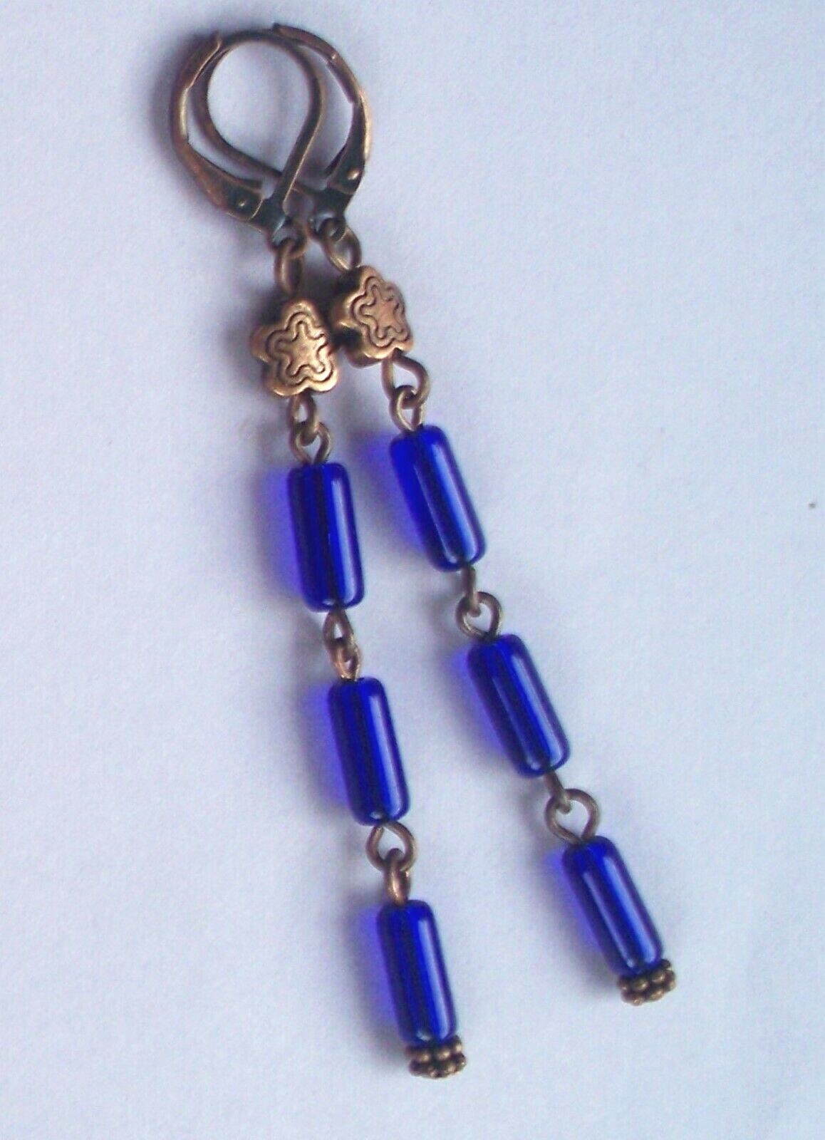 Aqua Royal Clear GLASS TUBES earrings COPPER earrings handcrafted CHOOSE XXS