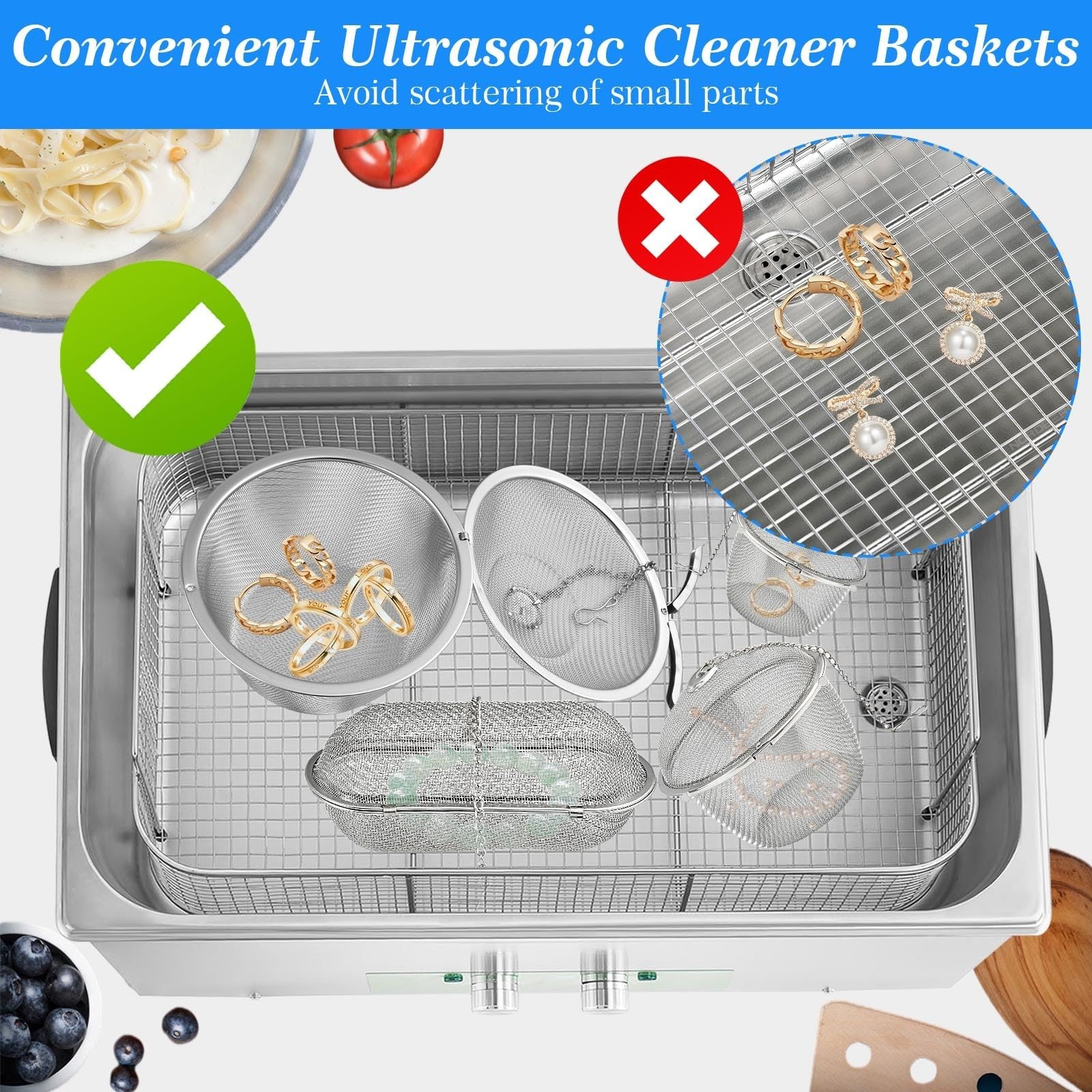 6 Pcs Ultrasonic Cleaner Baskets – Stainless Steel Jewelry & Watch Parts Mesh Ba