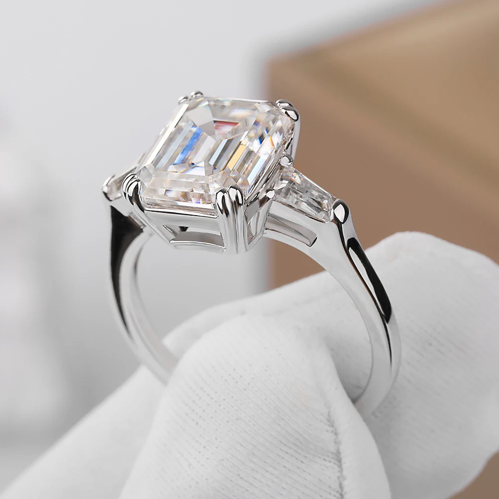 Sterling Silver Wedding Ring Polished Three Stone Style Prong Set Elegant Design