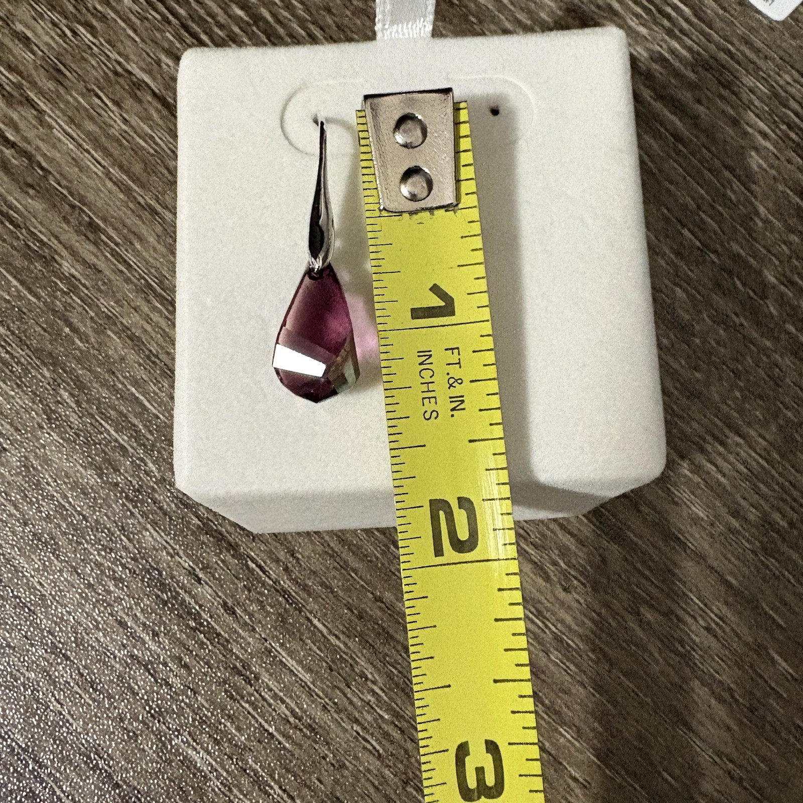 Teardrop Earrings with Swarovski Crystals Purple Faceted Stone Silver Tone 1.25″