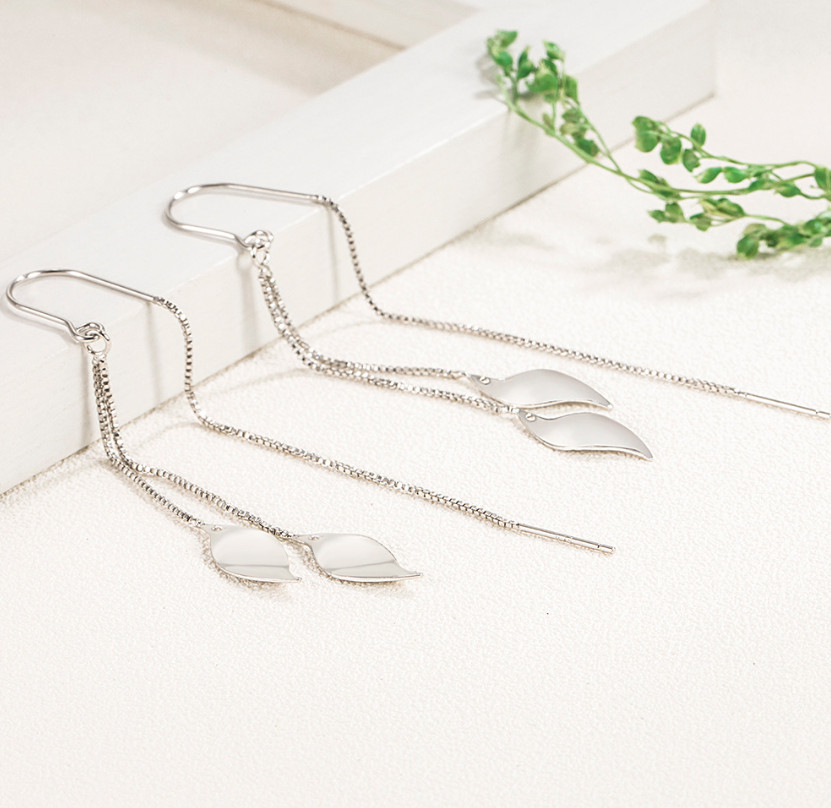 Women Silver Tone Tassel Threader Leaf Dangle Drop Pull Earrings Fashion C9