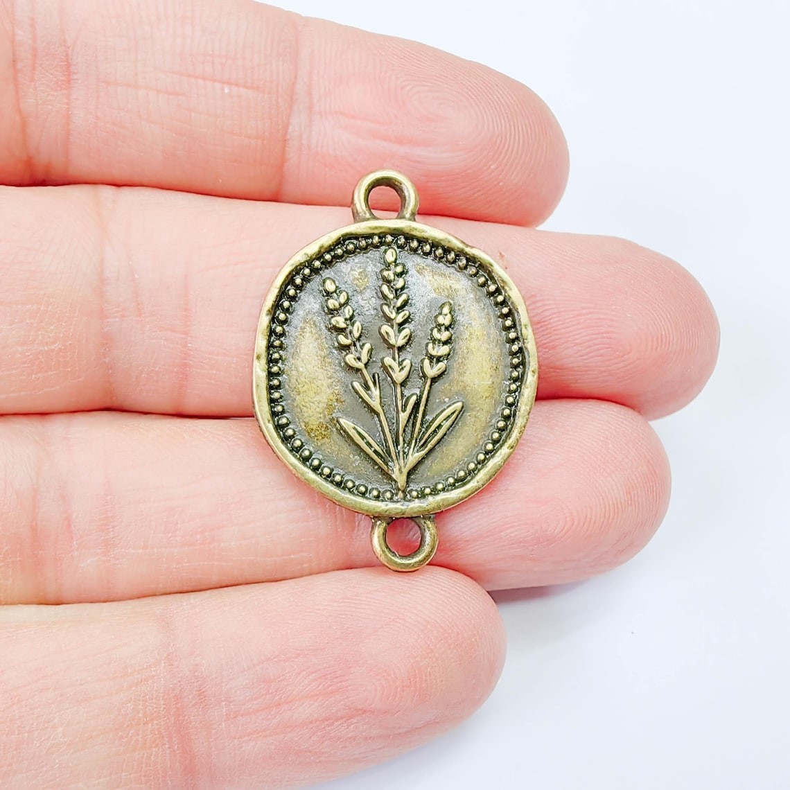 Lavander Charms, Flower Connector Pendant , Antique Bronze Plated 34x24mm G37905