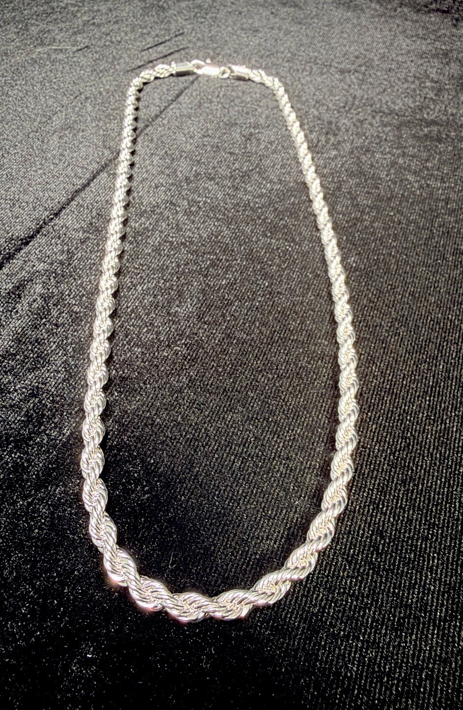 925 Stamped Silver Rope Necklace 20in 5MM. 30.2g. BEAUTIFUL! Brand New.