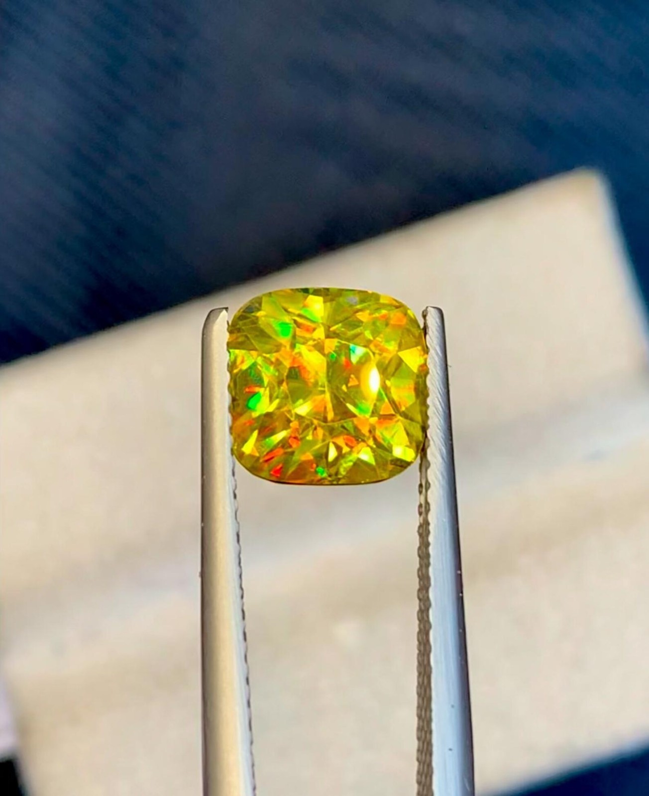 4.80 Ct+ Natural Full Fire Sphene Titanite Cushion Cut Certified Loose Gemstone