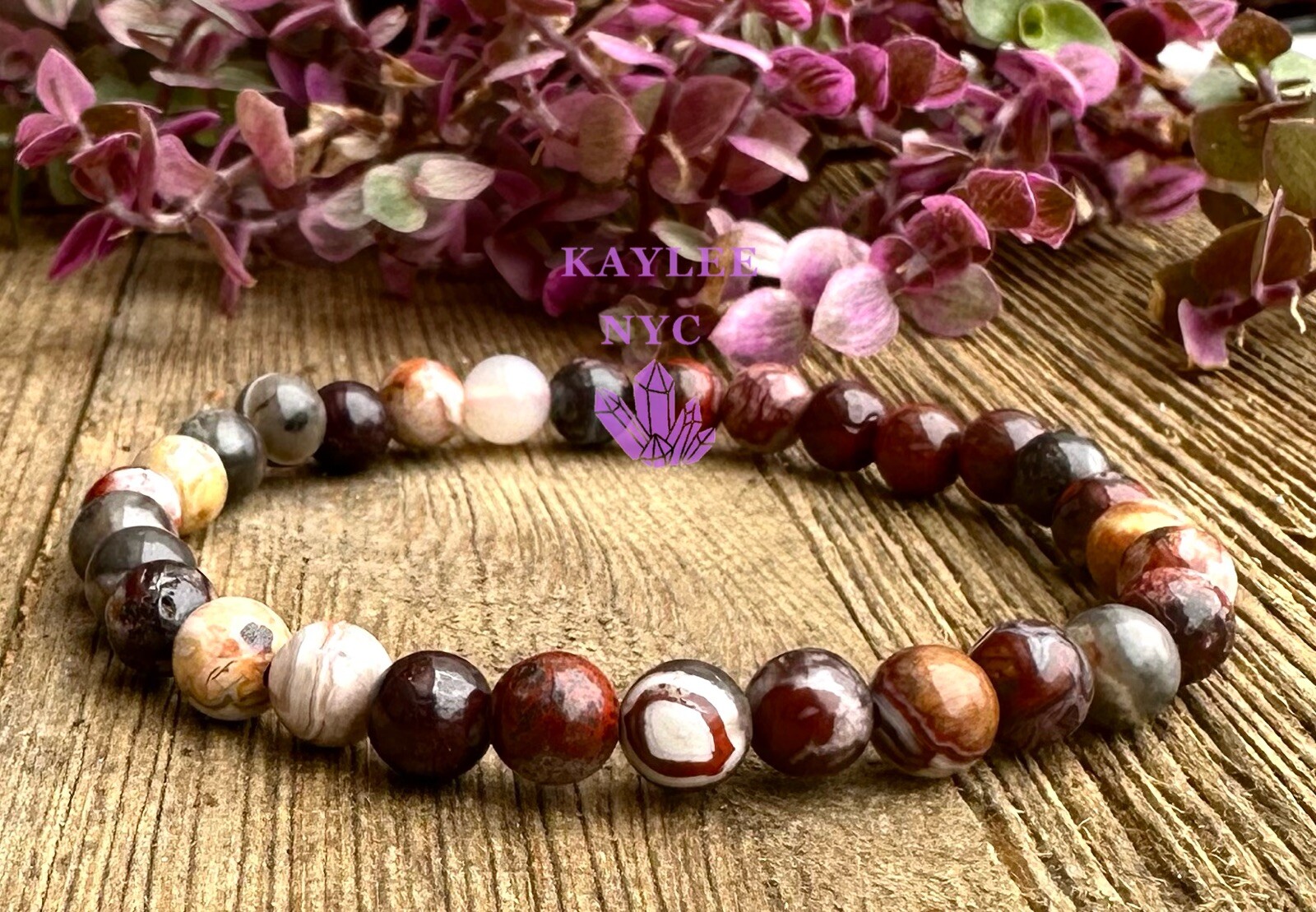 Wholesale 6 Pcs Natural Mexican Lace Agate 6mm 7.5” Stretch Bracelet