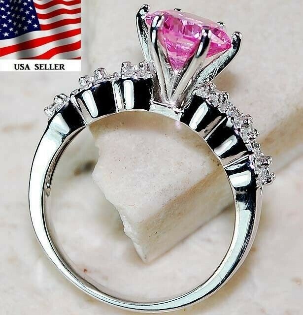 3CT Heat Treated Pink Topaz 925 Solid Sterling Silver Ring Sz 6 UB3-8