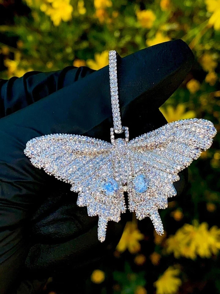 Valentine 3Ct Lab Created Diamond Round Butterfly Pendant 14K White Gold Plated