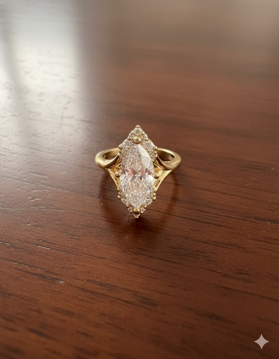 18k Yellow Gold Lab Grown Diamond Wedding Ring 5.15 Ct Marquise IGI E F VVS CVD