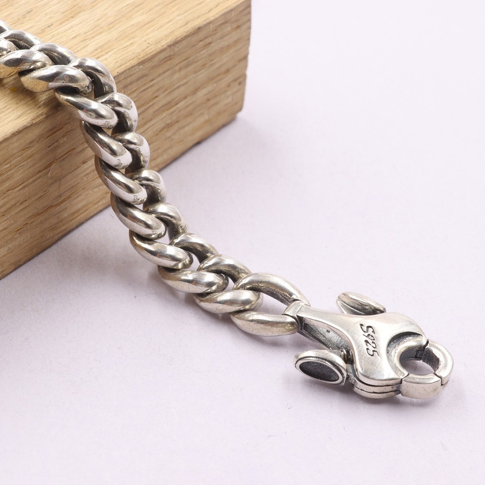 Pure S925 Sterling Silver Chain Men Women 9mm Curb Link Bracelet 46-47g 7.1inch
