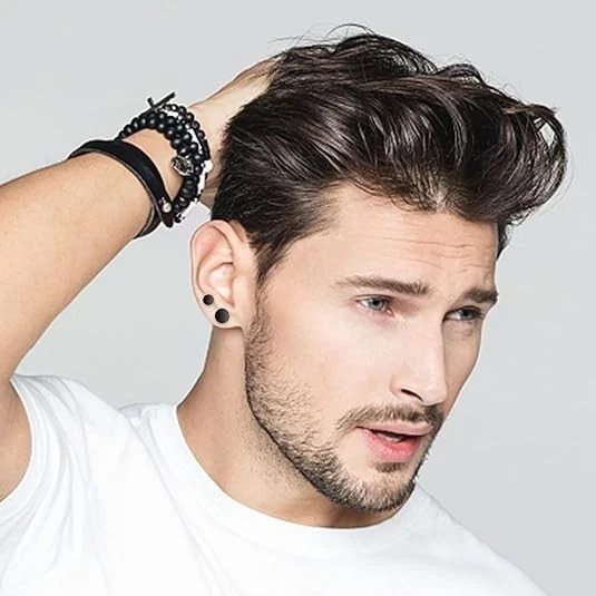 Aretes Para Hombre Y Mujer Stud Negros Ronda Acero Inoxidable 6 Pares 5Mm-10Mm