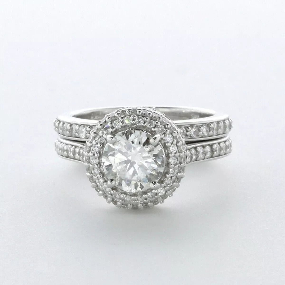 Engagement Ring Set Under Halo 14K Gold 2.56 Carat Round Lab-Grown Diamond E SI2