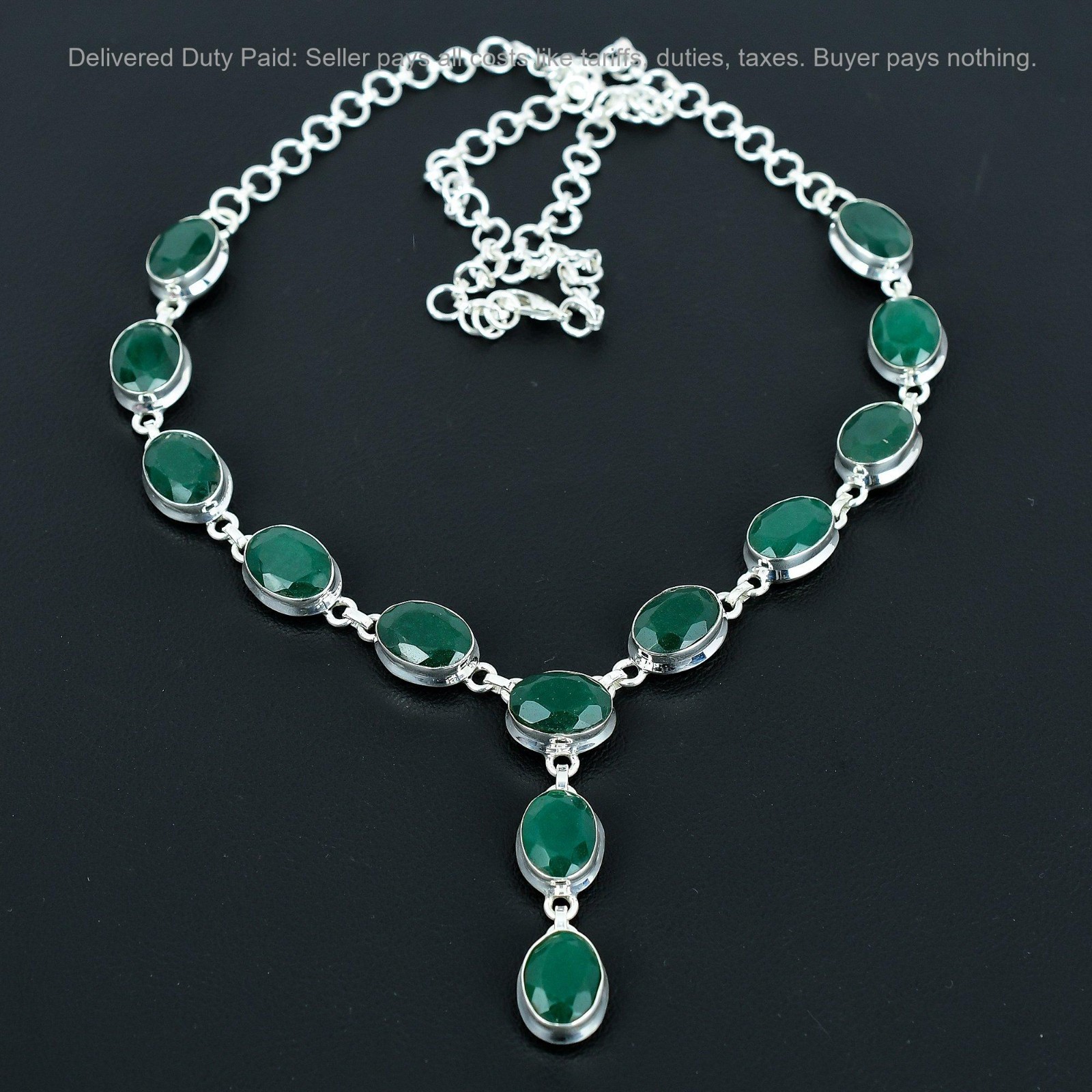 925 Silver Zambian Emrald Stone Elegant Chain Sister Wedding Necklace Jewelry