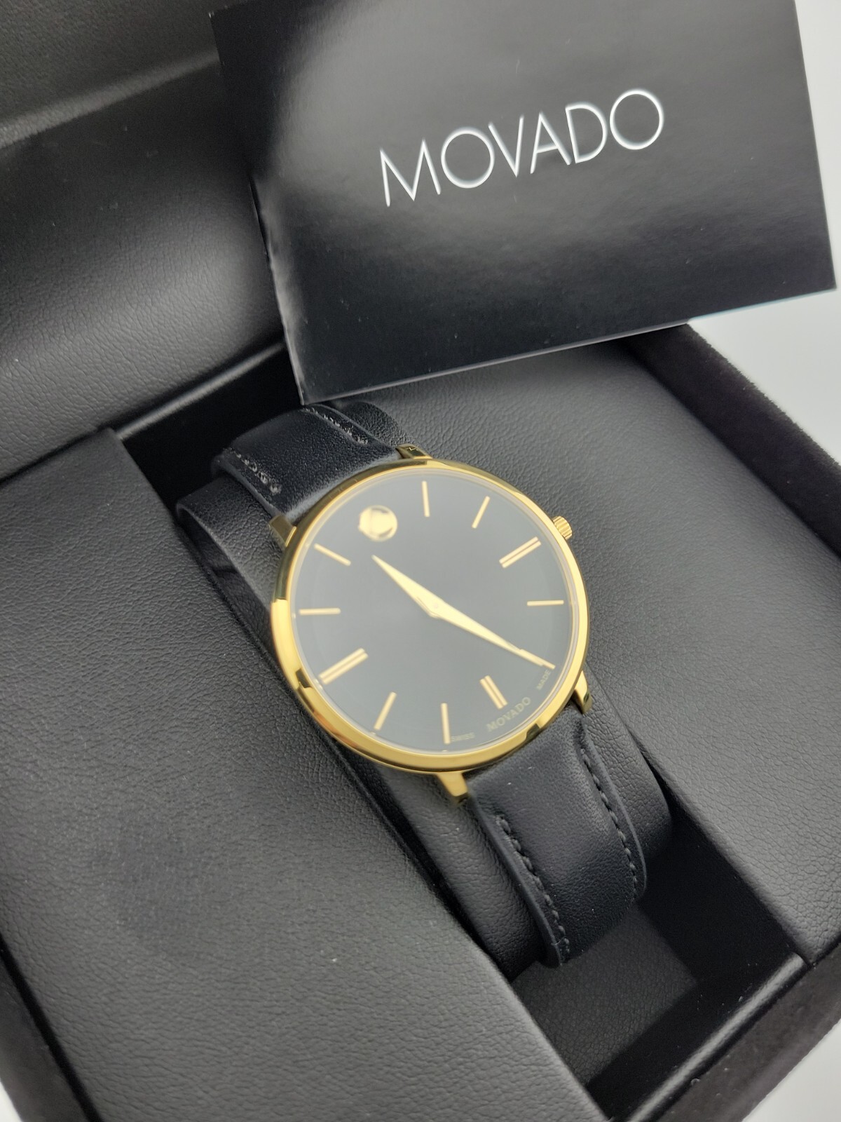 Movado Women’s Ultra Slim Leather Strap Black Dial Watch 0607091 ($795 MSRP)