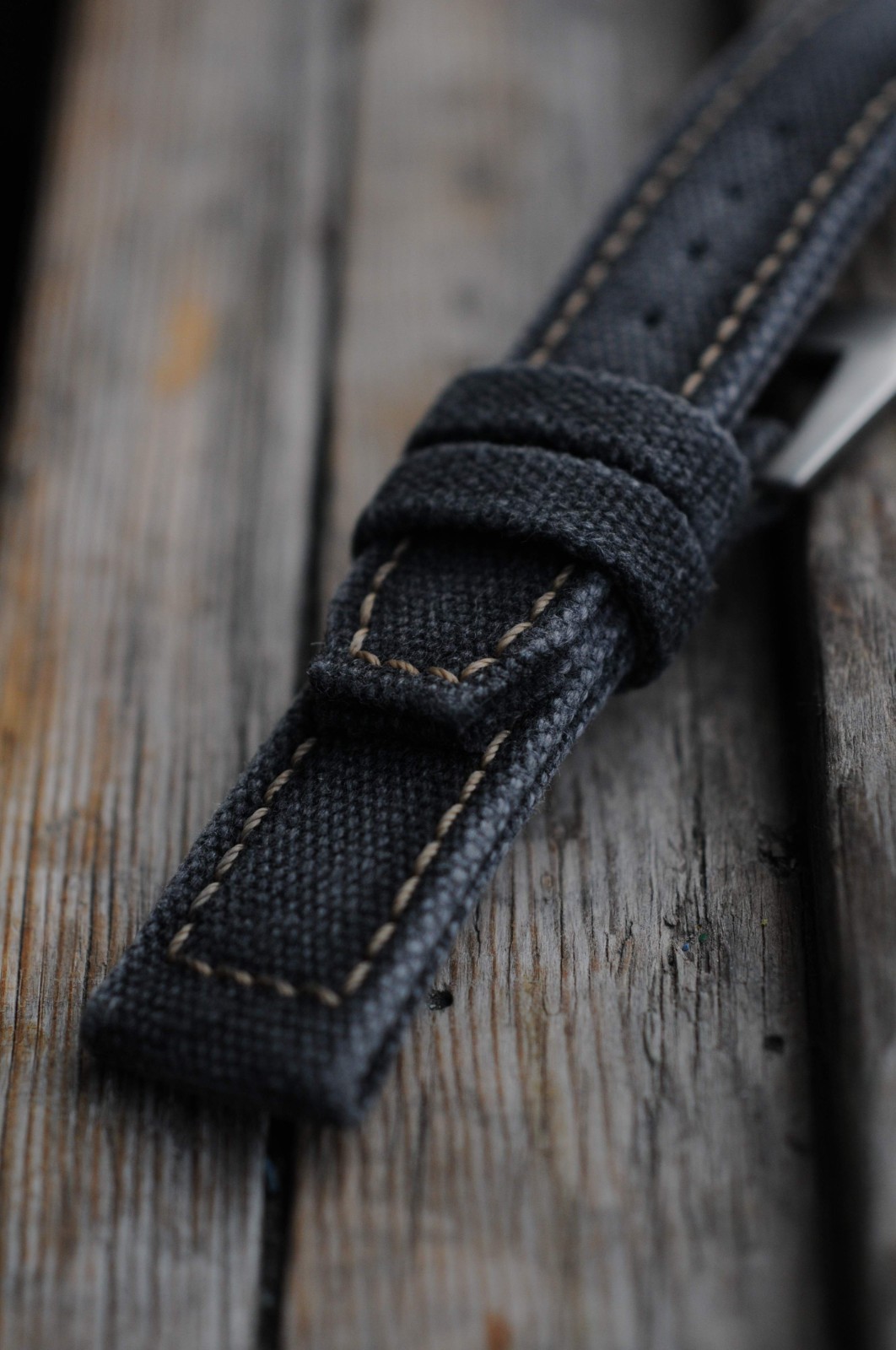 24/22 Distressed Black handmade rolled canvas watch strap Ready-Made US-DutyPaid