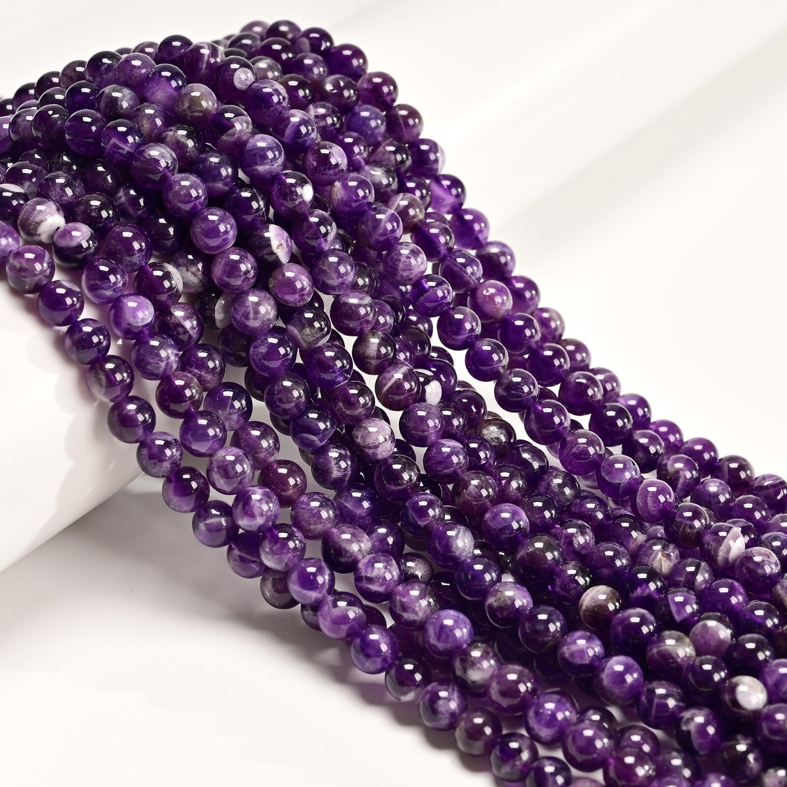 Natural Chevron Amethyst Round Beads Smooth Loose Gemstone Strand 4mm-10mm