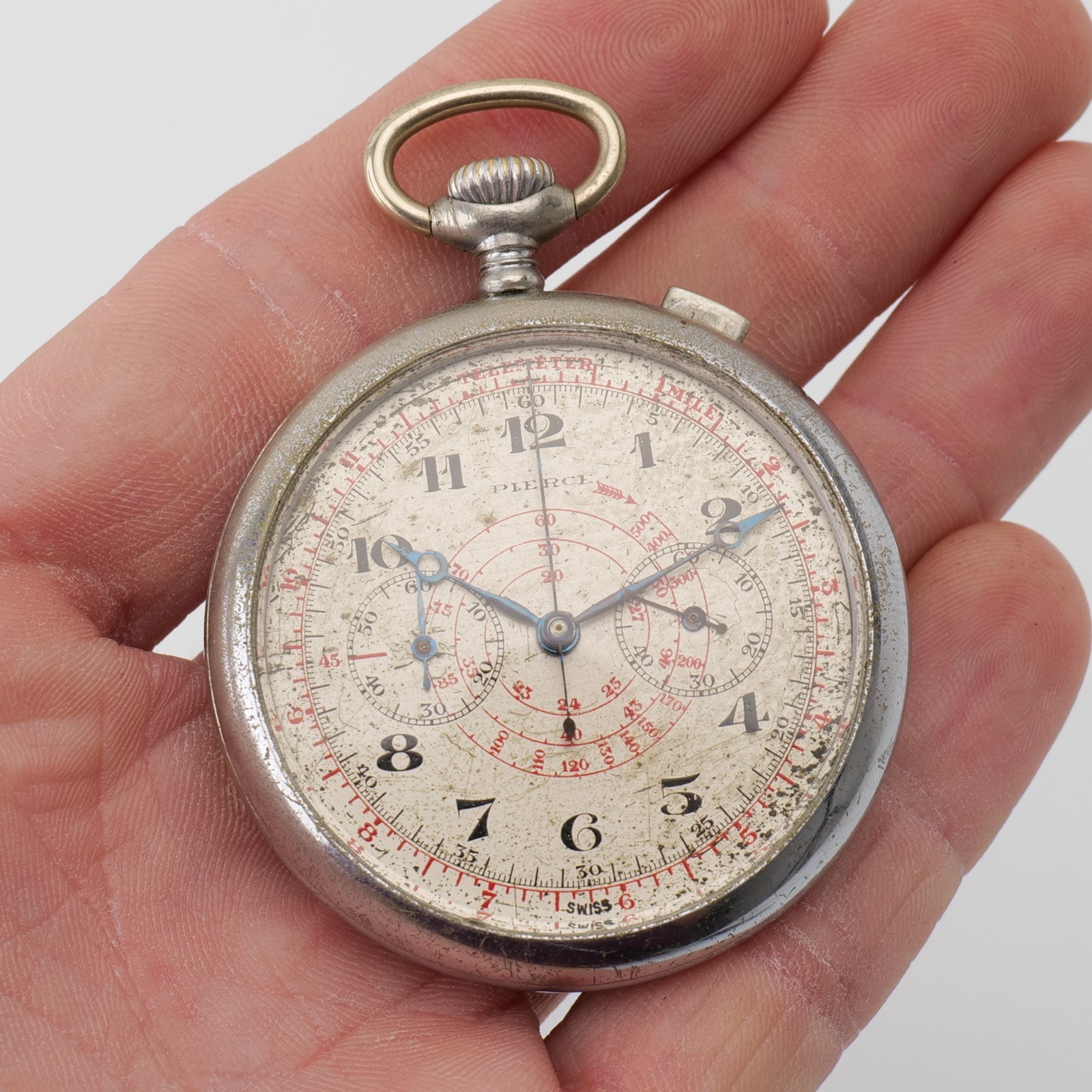 Rare Pierce Cronograph Vintage Military Pocket Watch Running Just Serviced!
