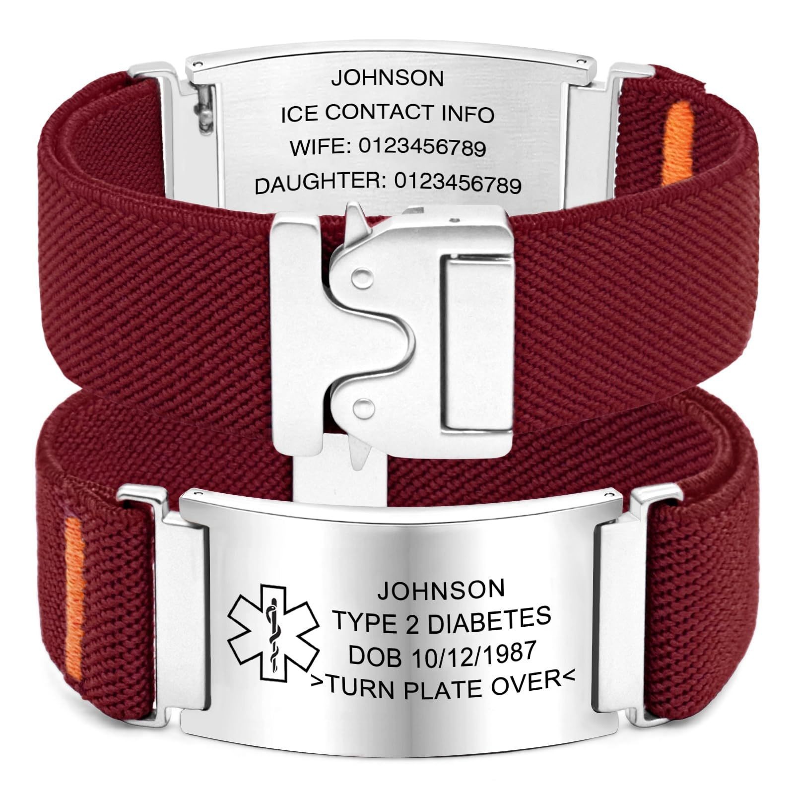 Free Engraving Medical ID Bracelet Parachute Buckle Knitted Emergency Wristband